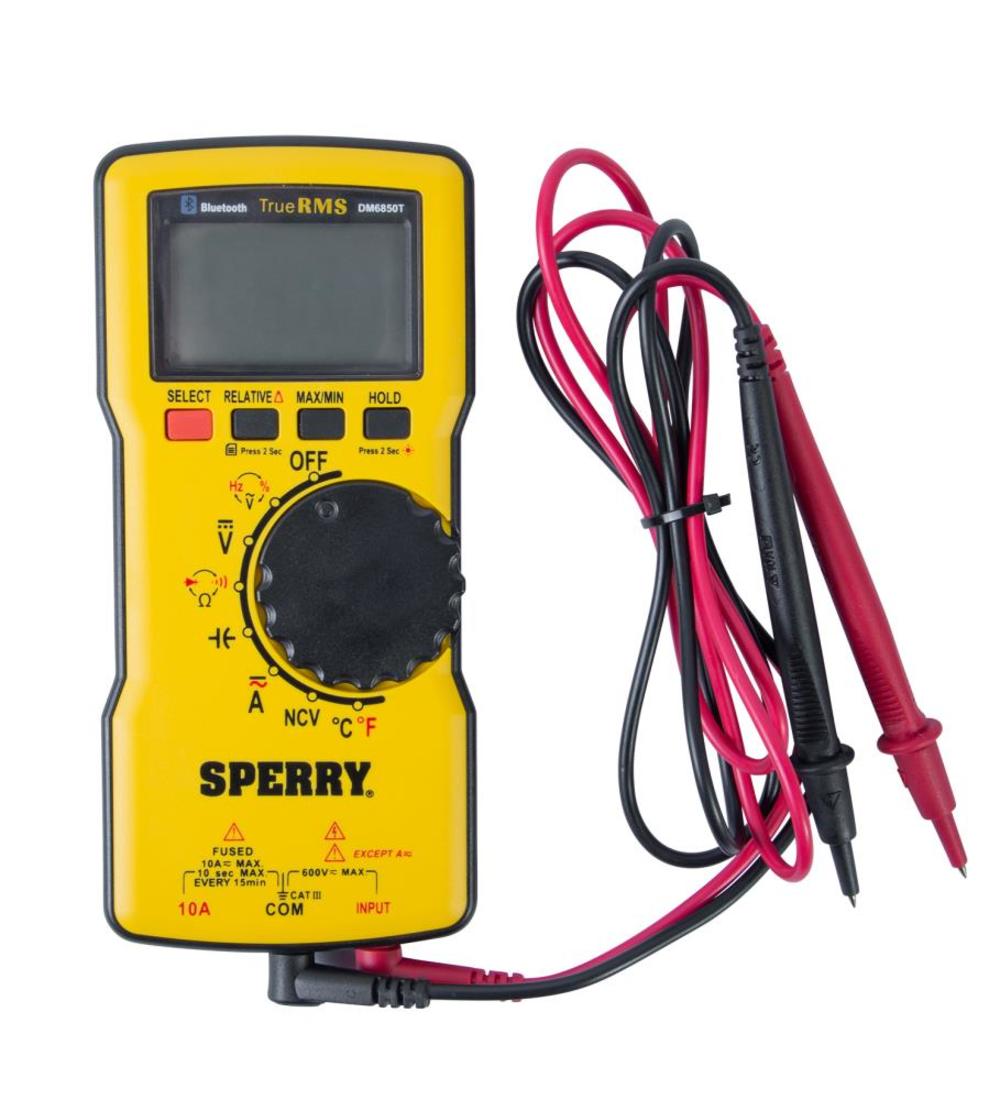 Sperry Instruments DM6850T Digital Multimeter Thin TRMS Bluetooth Autoranging 600 V AC/DC 10A Current Continuity Resistance Capacitance Frequency Temperature - Flockneti