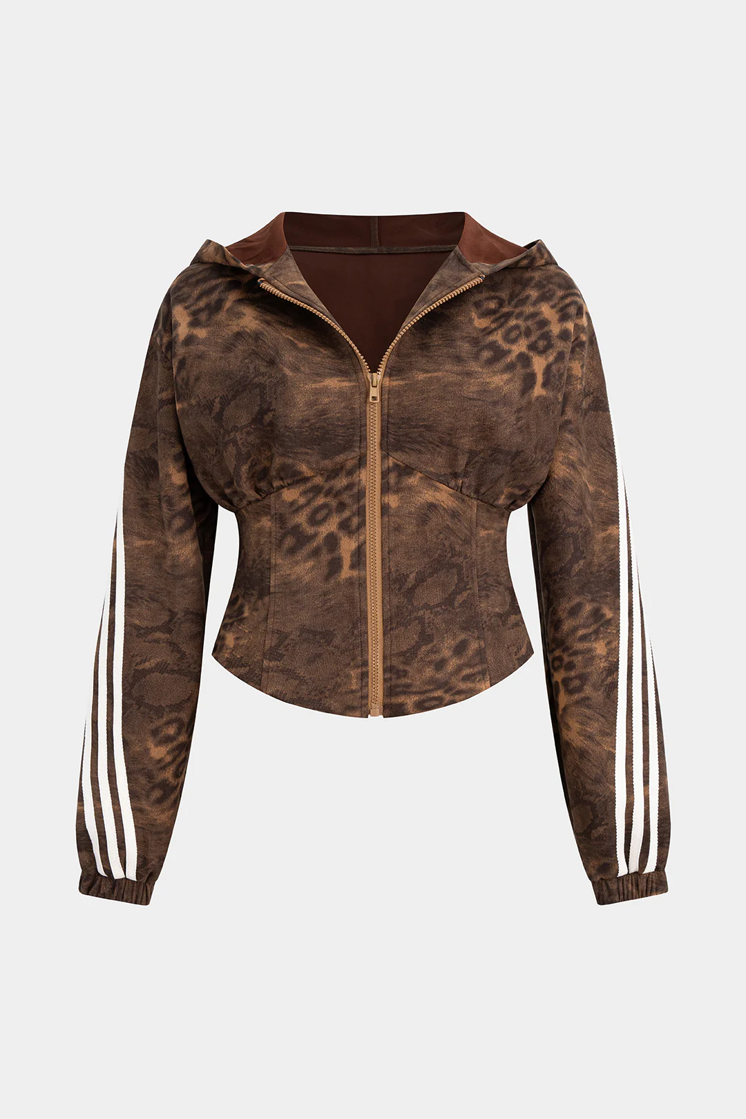Plus Size Leopard Print Zipper Hoodie - Flockneti