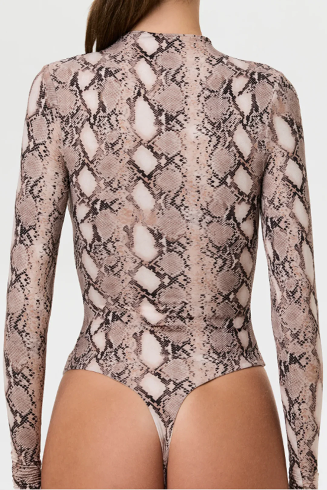 Snake Skin Print High Neck Long Sleeve Bodysuit - Flockneti