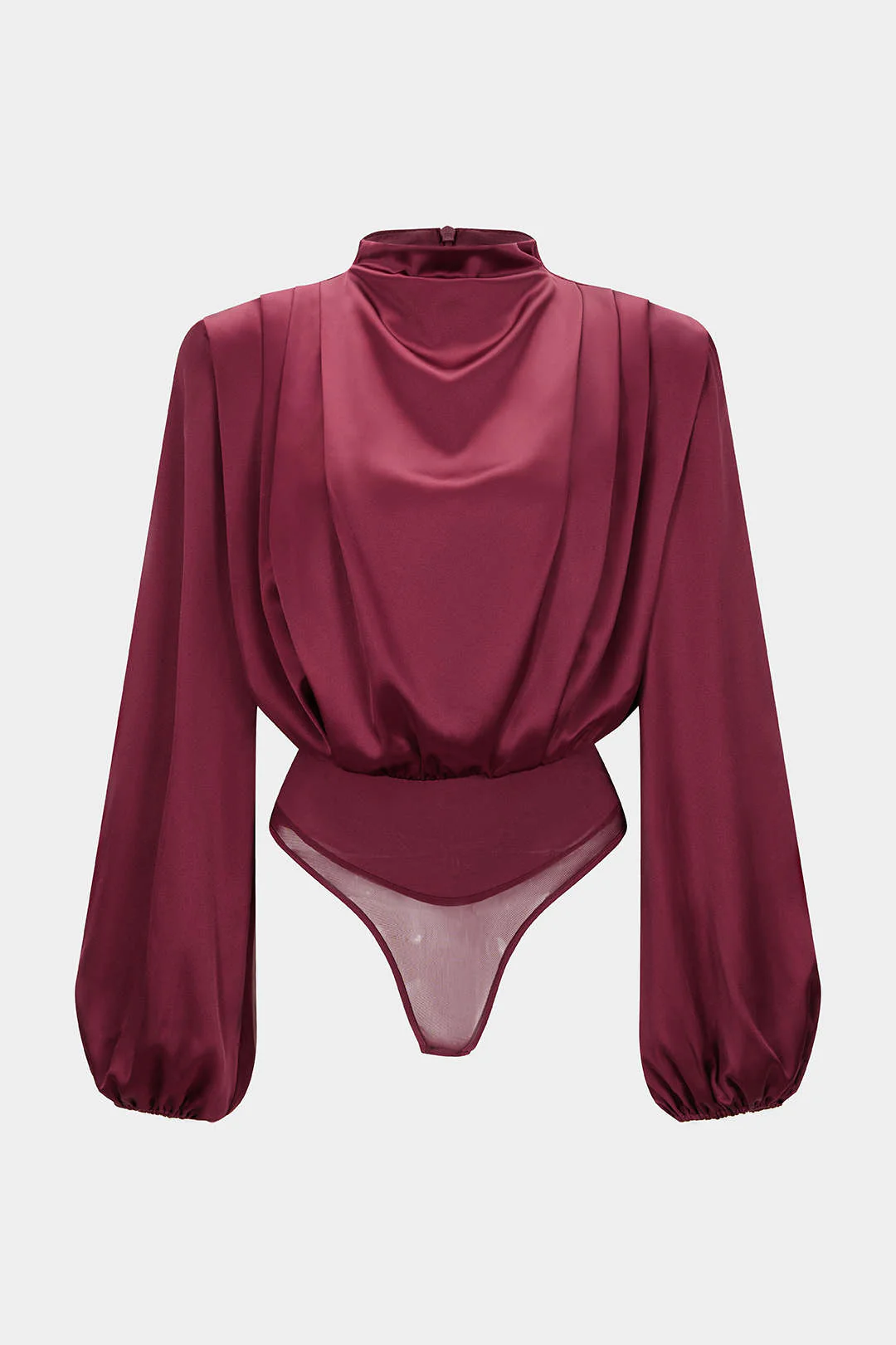 Satin Ruched Long Sleeve Bodysuit - Flockneti