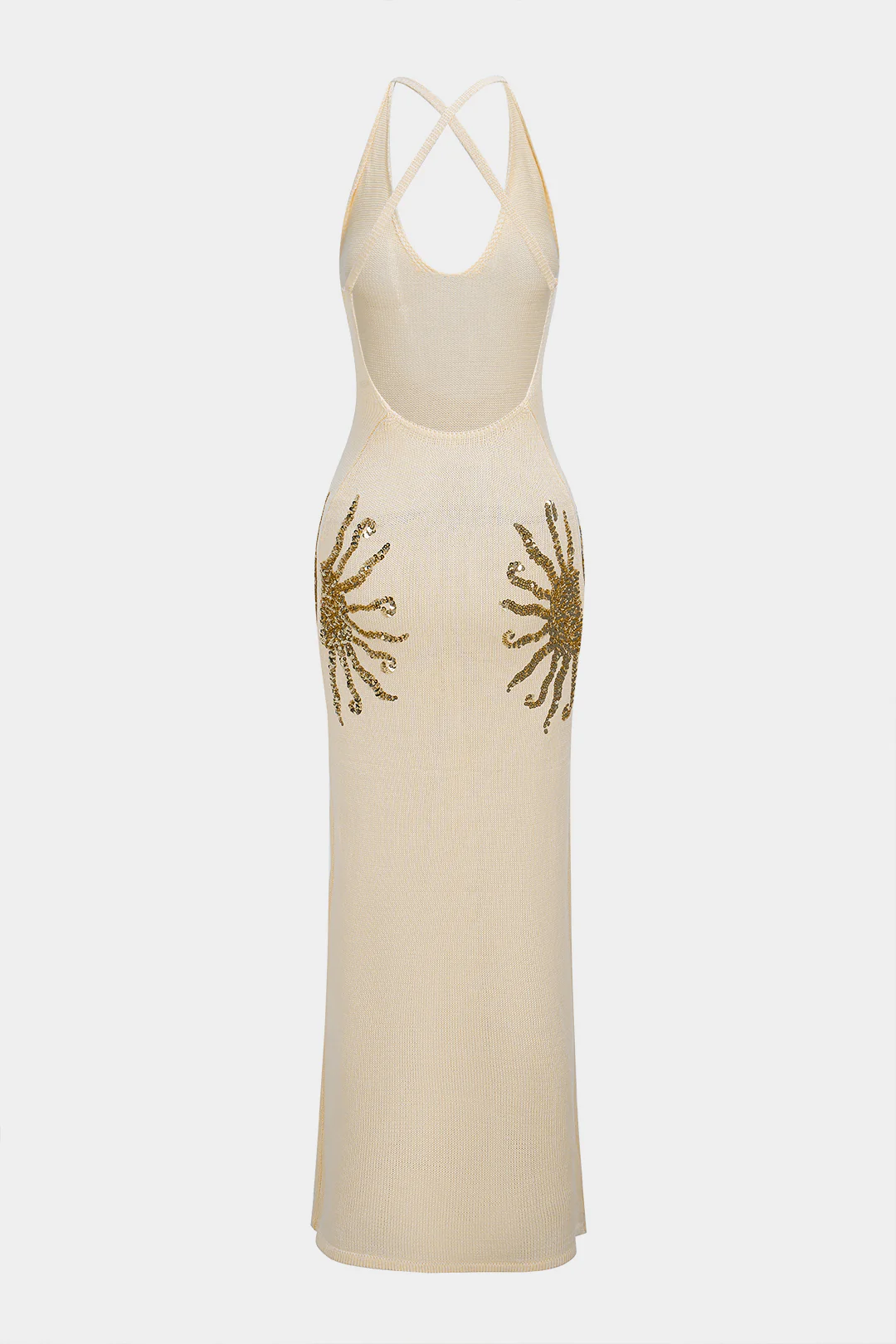 Knit Sequin Crossed Backless Sleeveless Dress - Flockneti