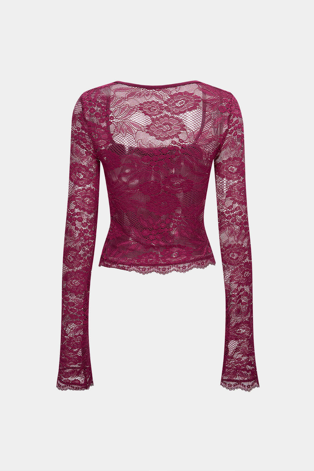 Lace Patchwork Cut Out Long-Sleeve Top - Flockneti