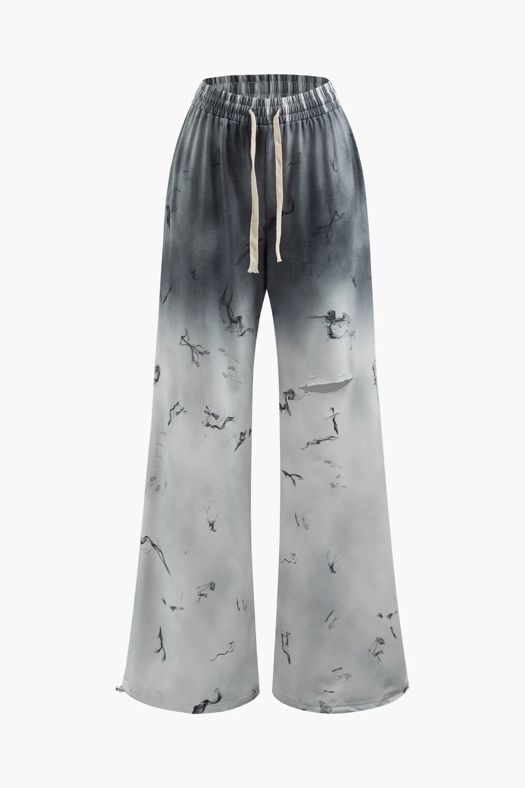 Abstract Ombre Print Drawstring Ripped Pants - Flockneti