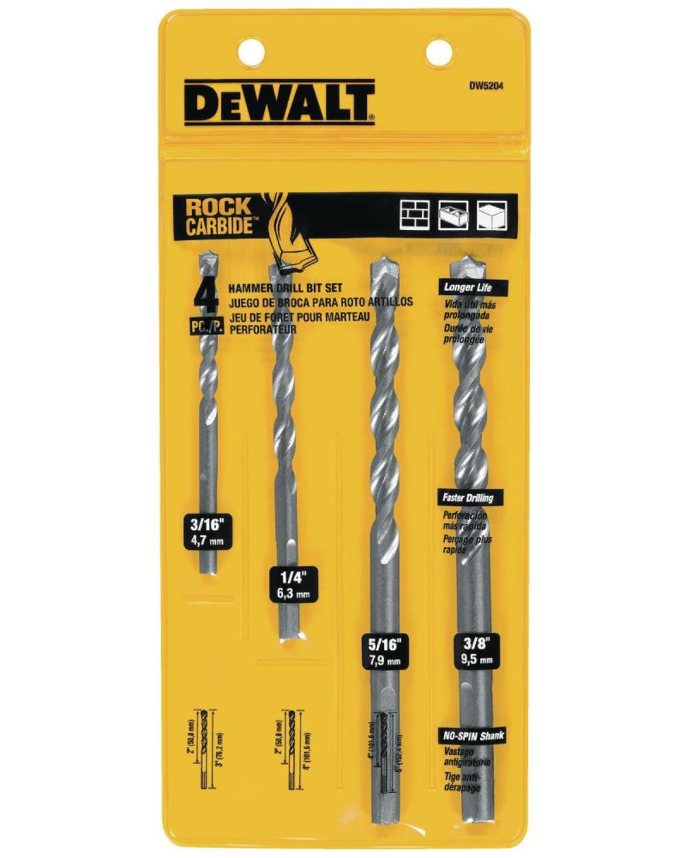 DEWALT 4 Piece Premium Percussion Masonry Drill Bit Set - Flockneti