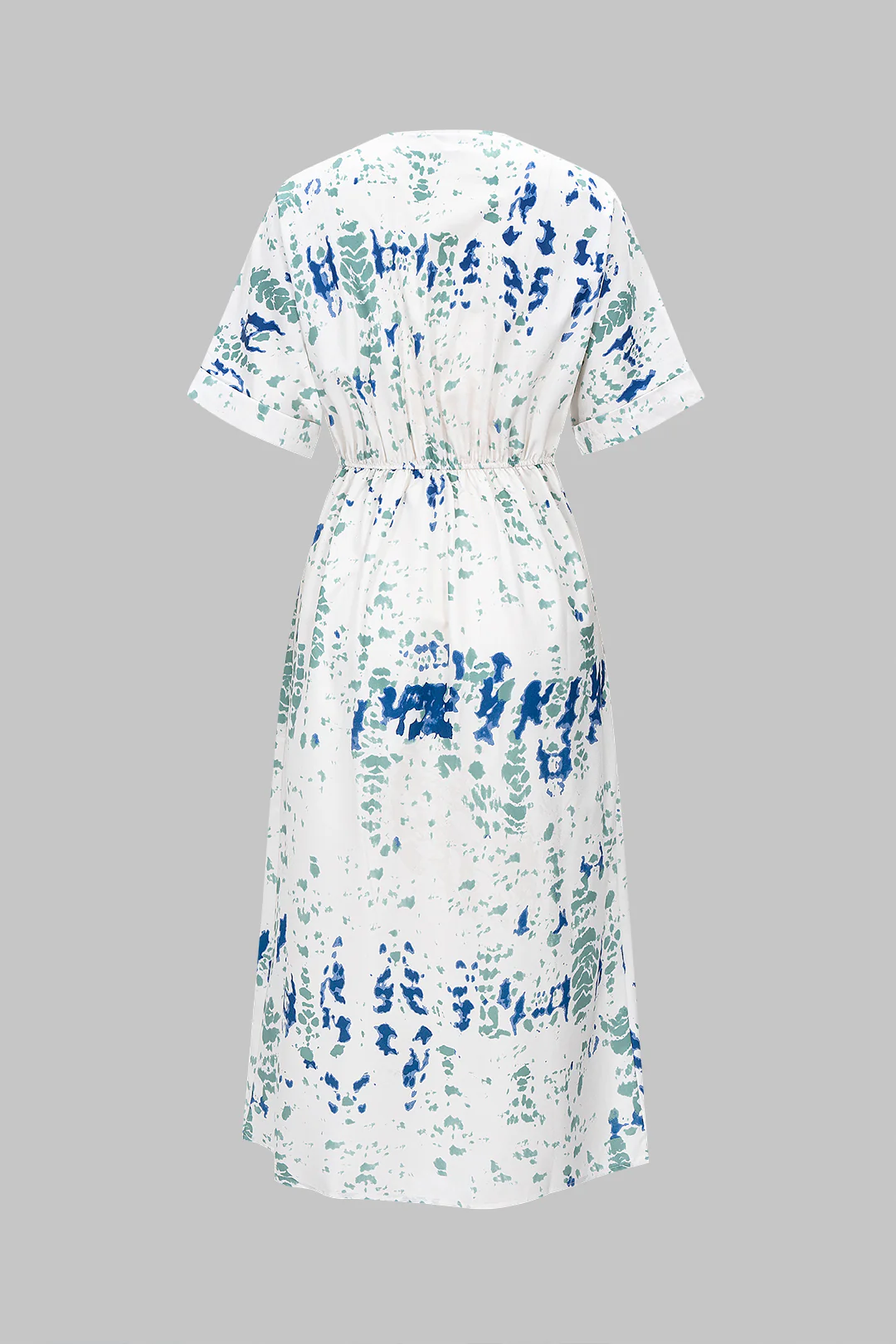 Splatter Print V-Neck Tie-Up Short Sleeve Midi Dress - Flockneti