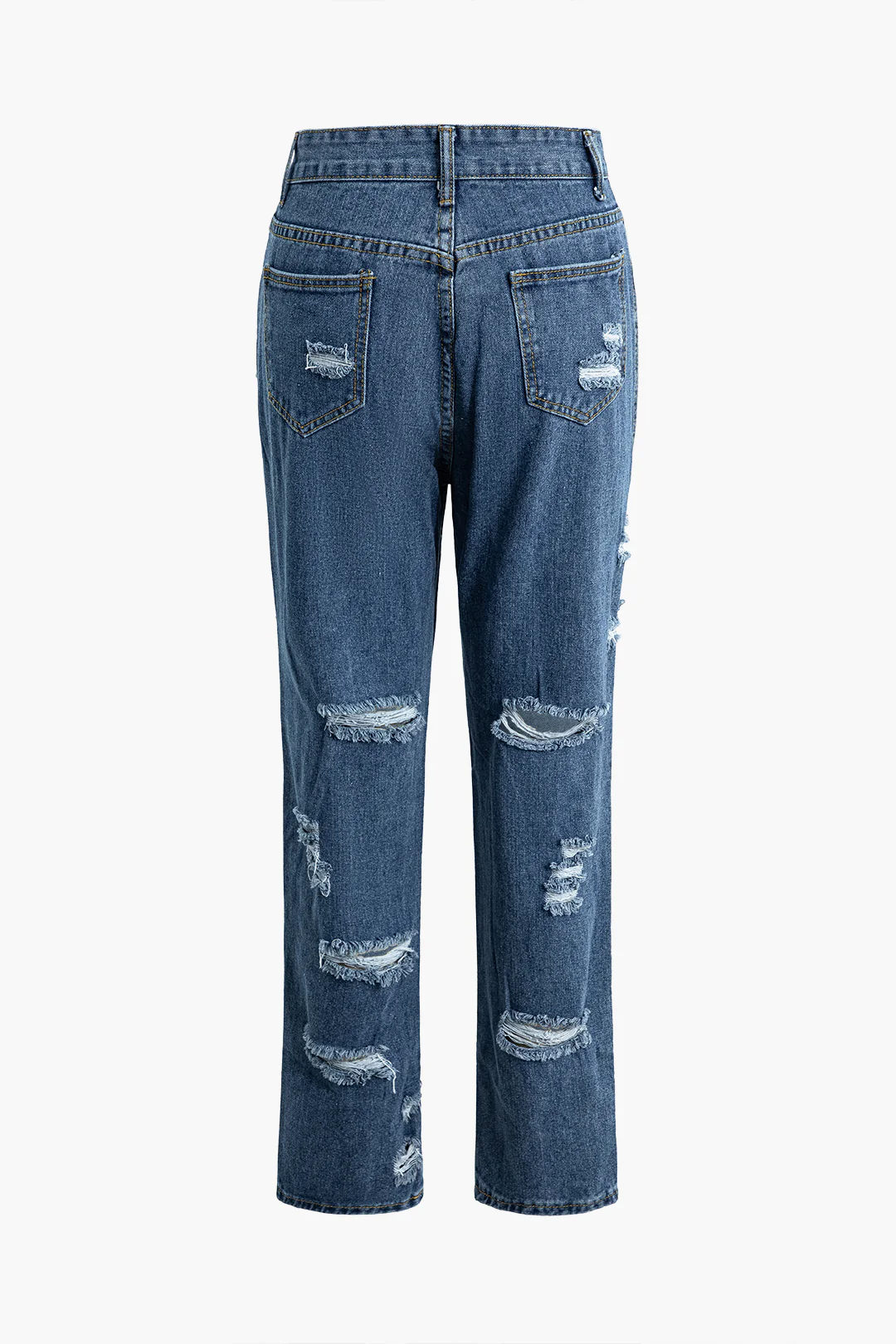 Denim Frayed Fringe Straight Leg Jeans - Flockneti
