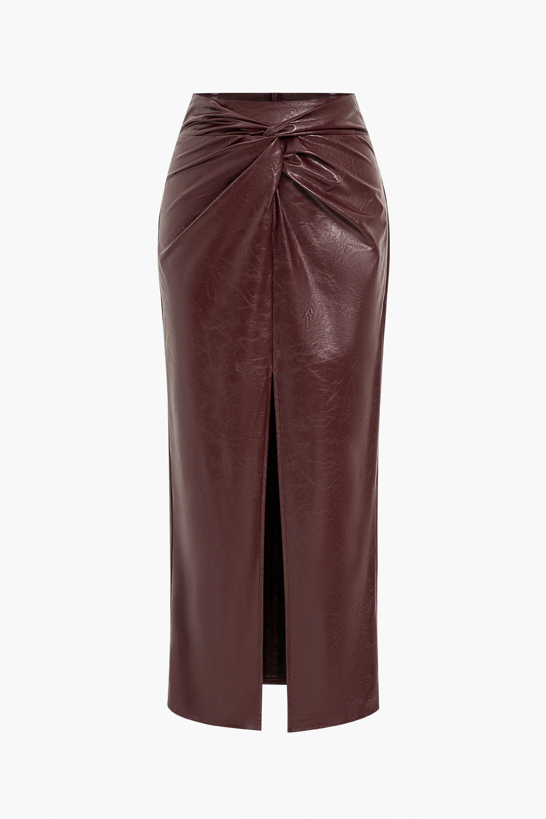 Faux Leather Twist Slit Skirt - Flockneti