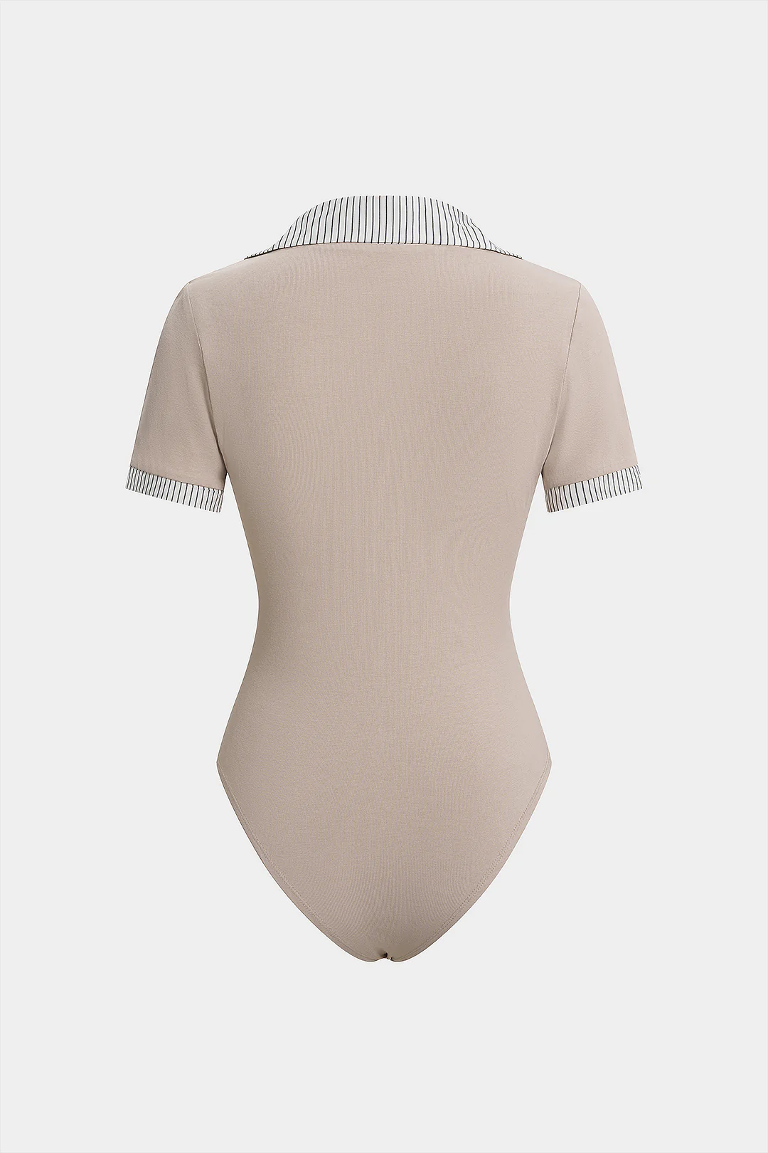 Striped Patchwork Lapel Short Sleeve Bodysuit - Flockneti