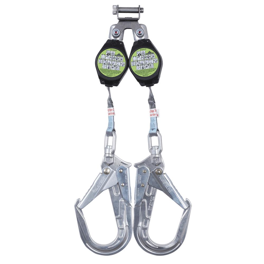 Peakworks Dual Self-Retracting Lifeline Fall Protection Twin Leg SRL with Webbing 2 Form Hooks 6 Ft. Length Black - Flockneti