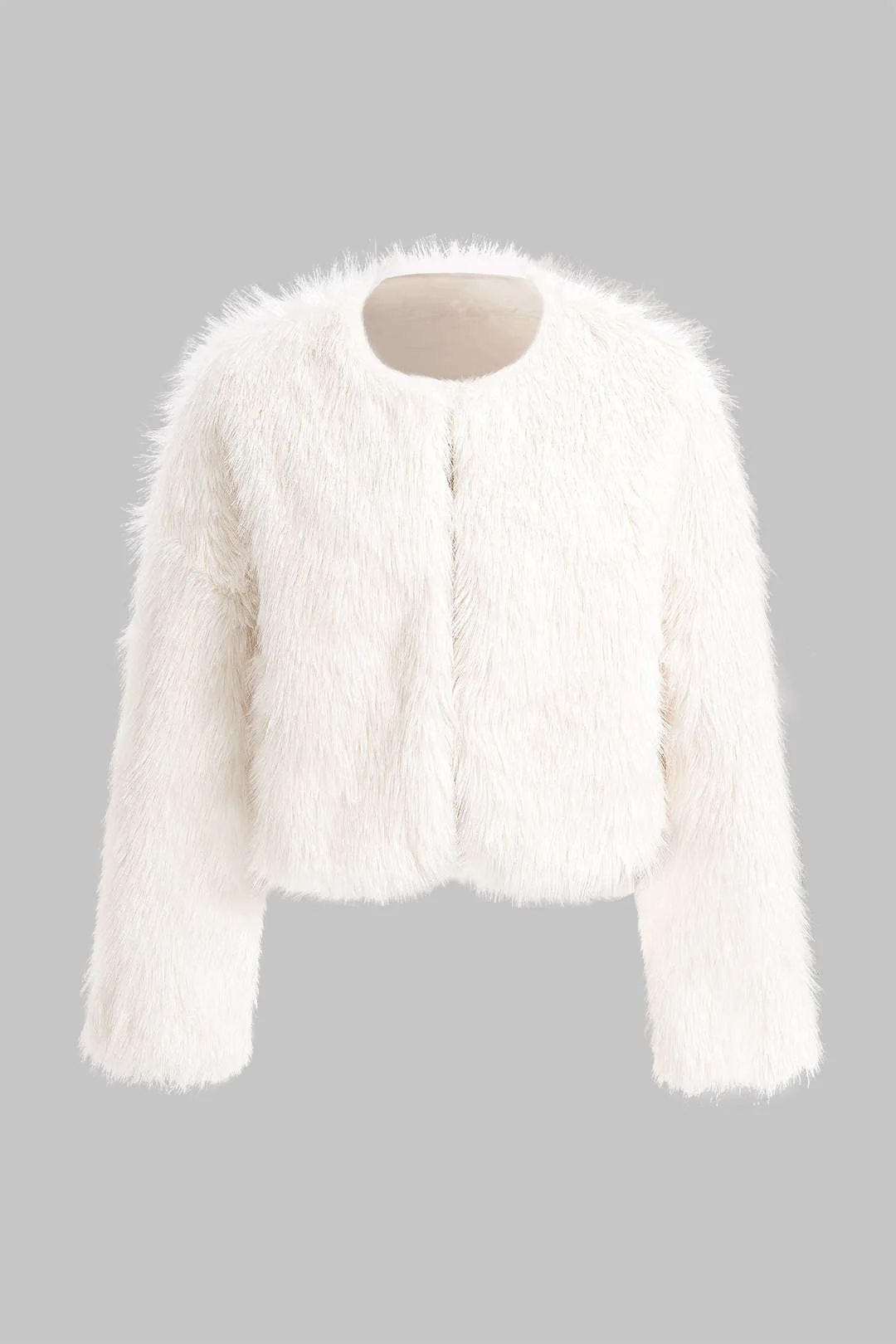 Faux Fur Round Neck Cropped Coat - Flockneti