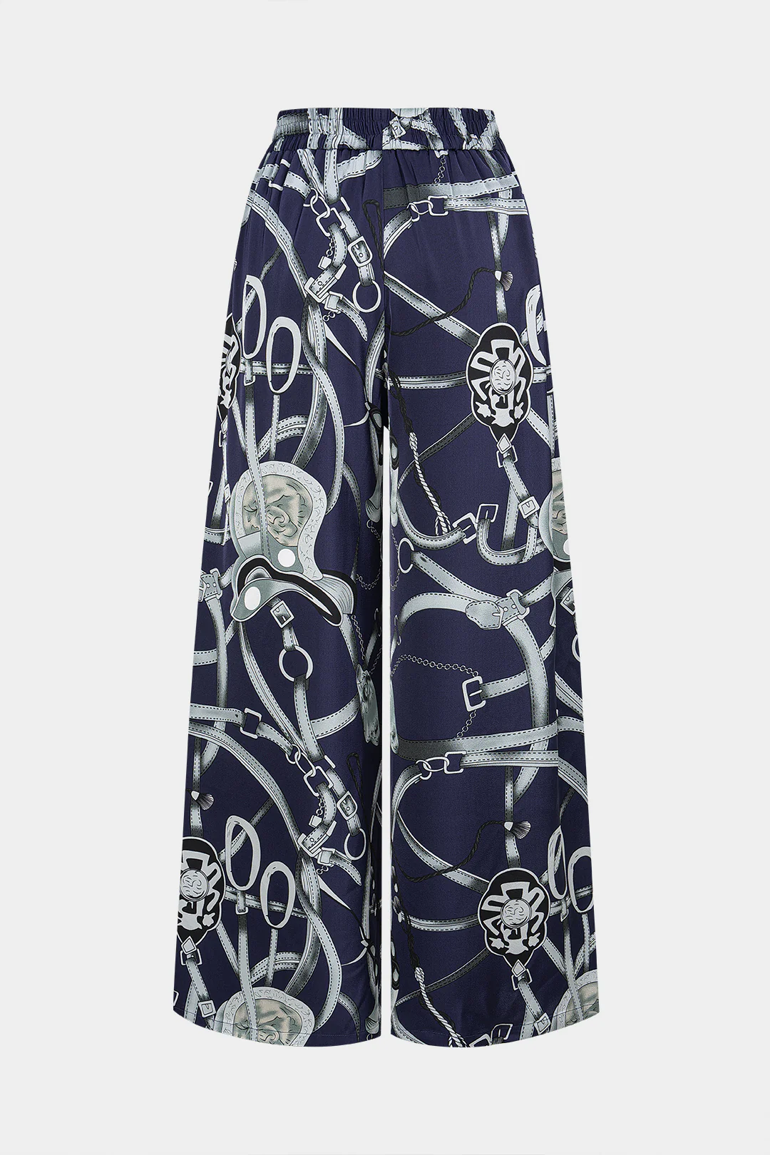 Abstract Print Satin High Waist Pants - Flockneti