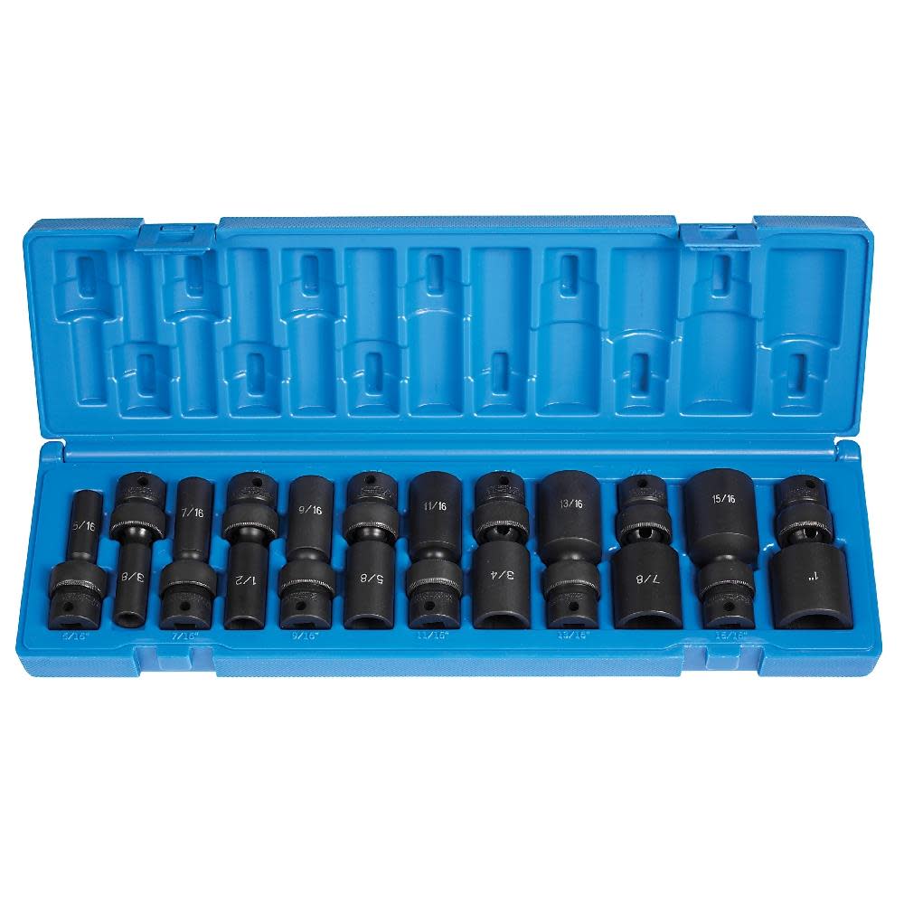 Grey Pneumatic 3/8″ Drive 12 Piece Semi-Deep SAE Universal Set - Flockneti