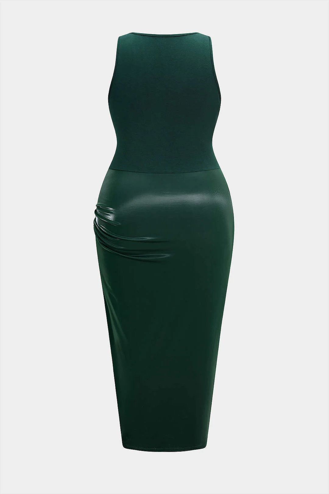 Plus Size Metallic Ruched Square Neck Sleeveless Midi Dress - Flockneti