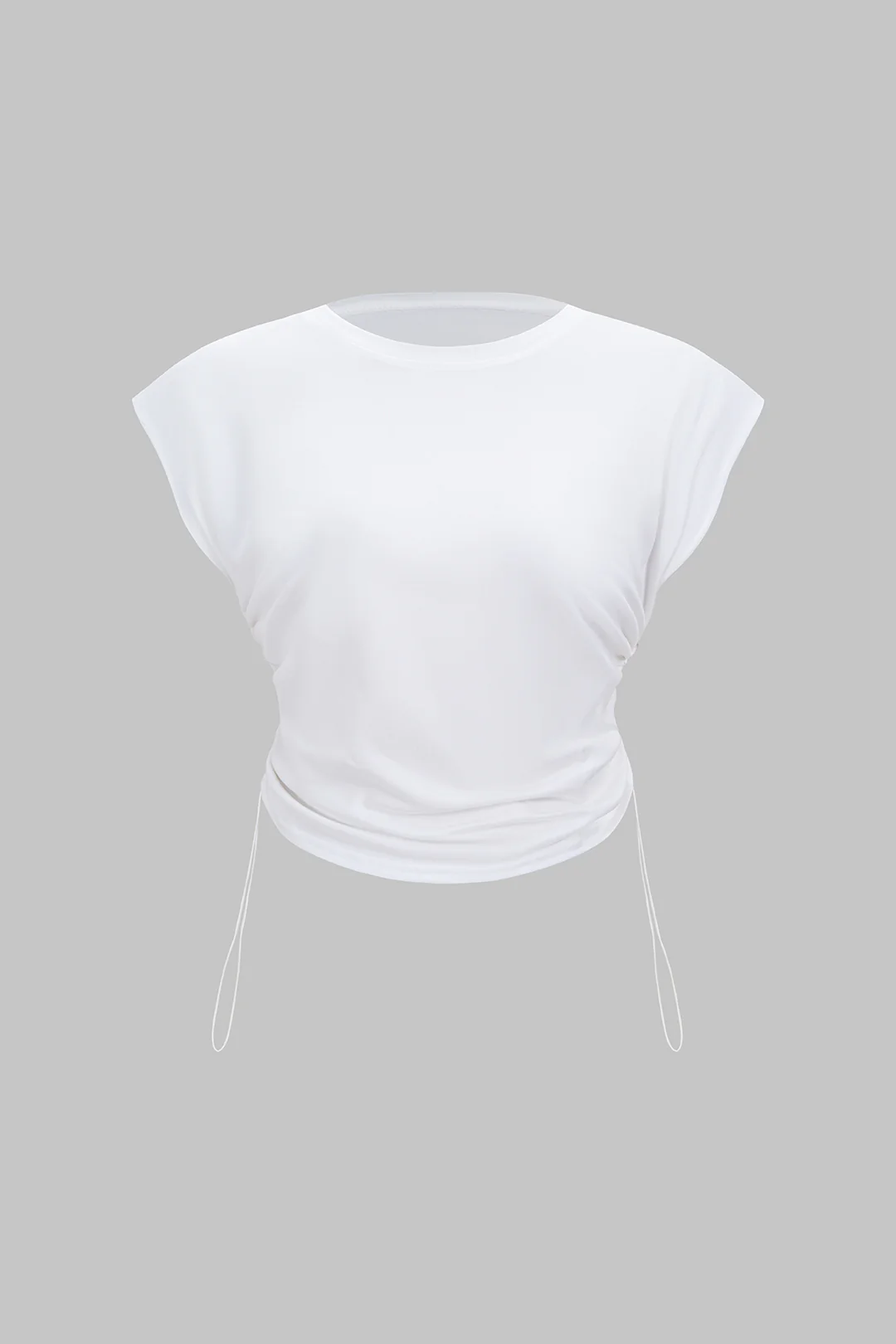 Solid Round Neck Drawstring Sleeveless T-Shirt - Flockneti