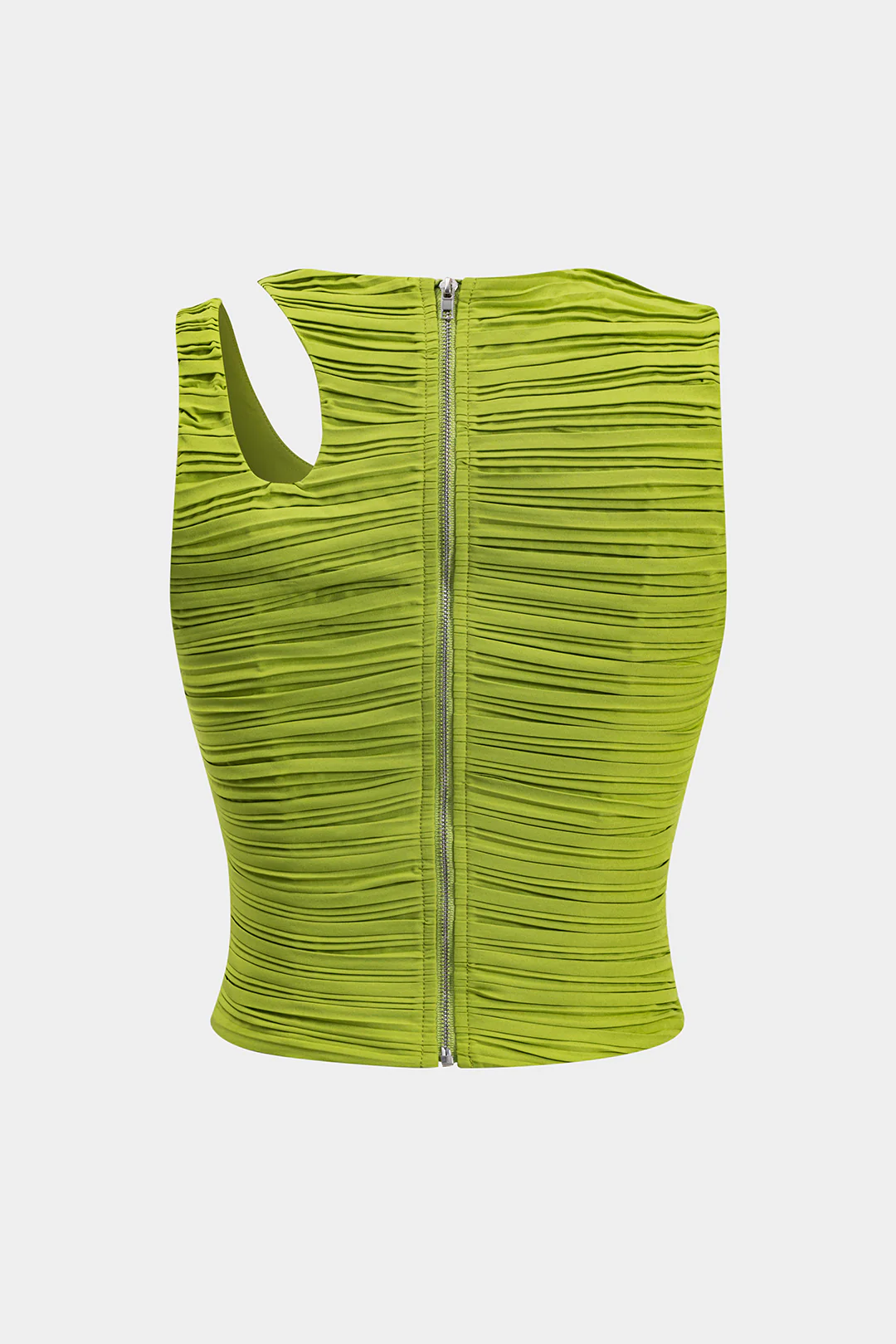 Pleated Cut Out Zipper Tank Top - Flockneti