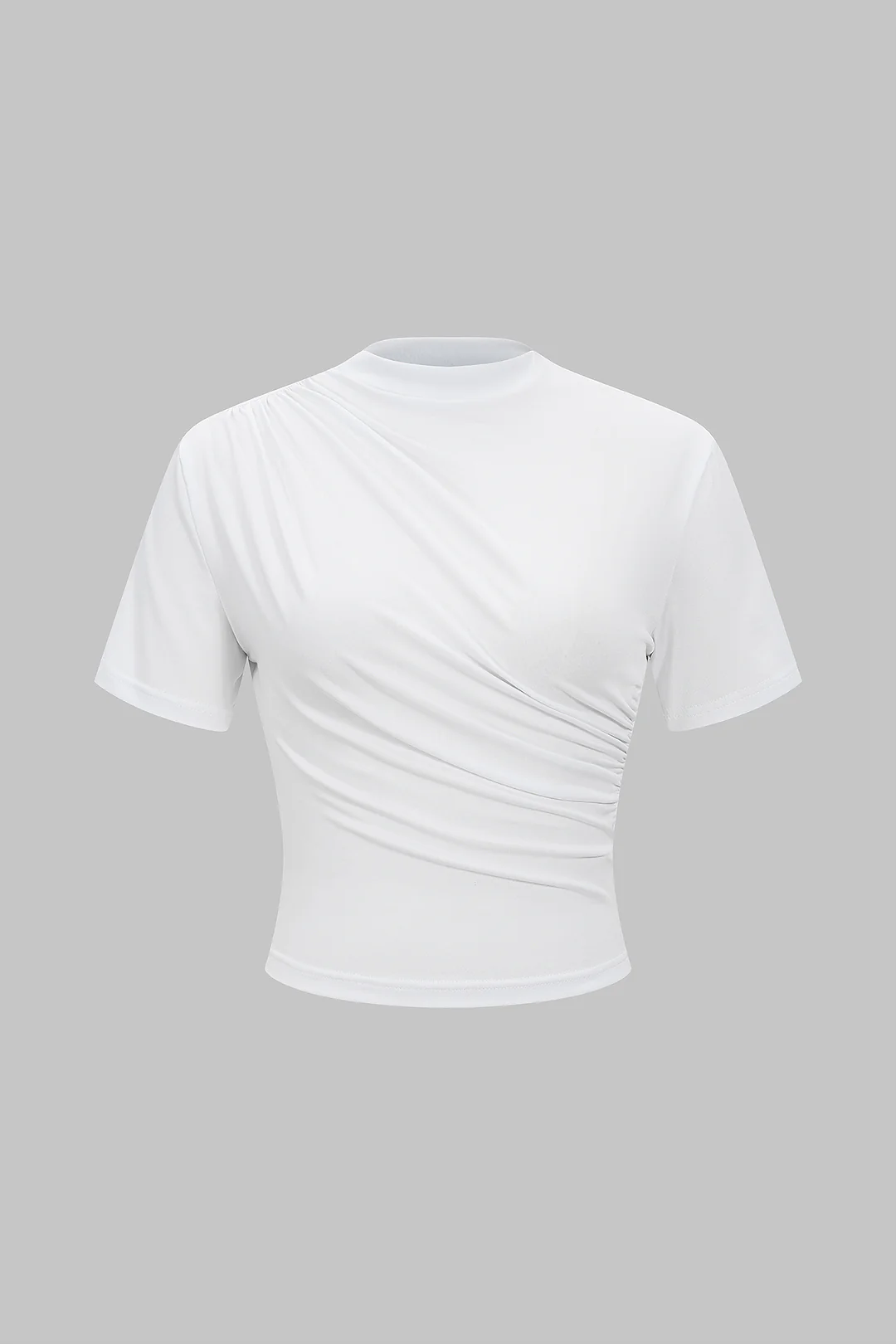 Mock Neck Ruched Short Sleeve T-Shirt - Flockneti