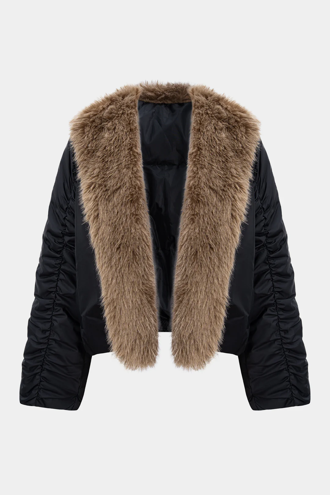 Faux Fur Collar Patchwork Puffer - Flockneti