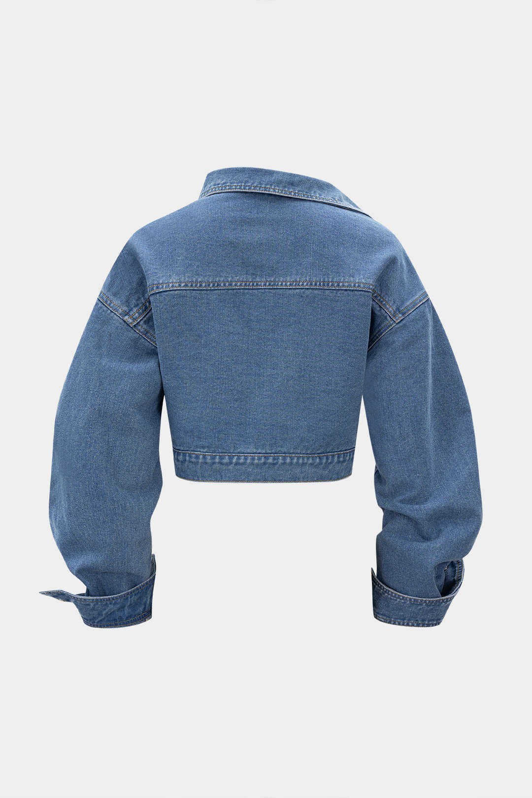 Denim  Asymmetrical Zipper Long-Sleeve Top - Flockneti
