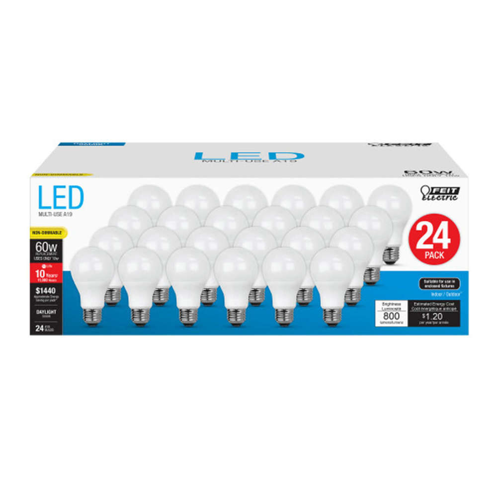 Feit Electric 60W A19 Daylight Non-Dimmable LED Bulb 24pk - Flockneti