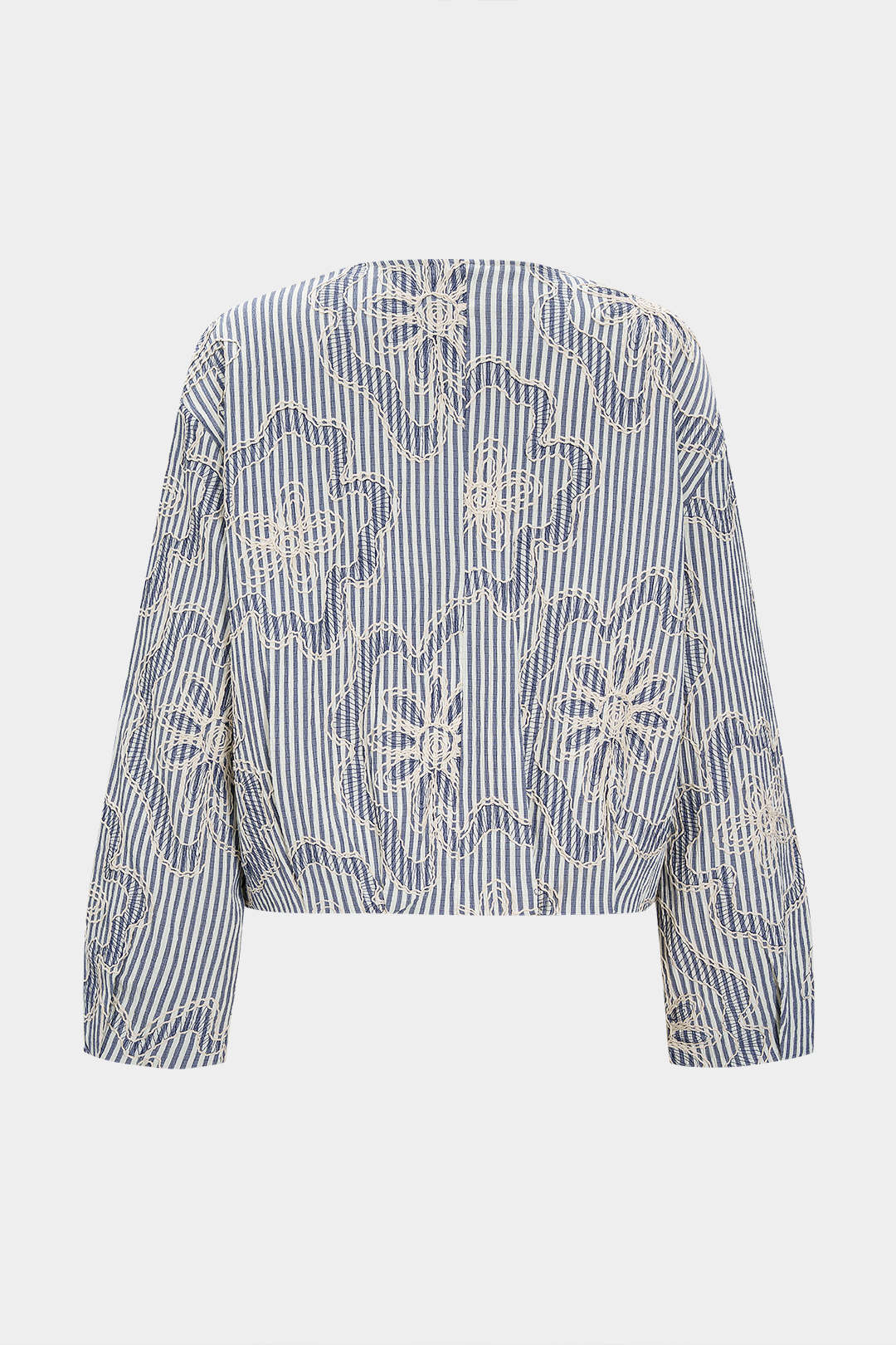 Stripes Print Floral Embroidery Zipper Jacket - Flockneti
