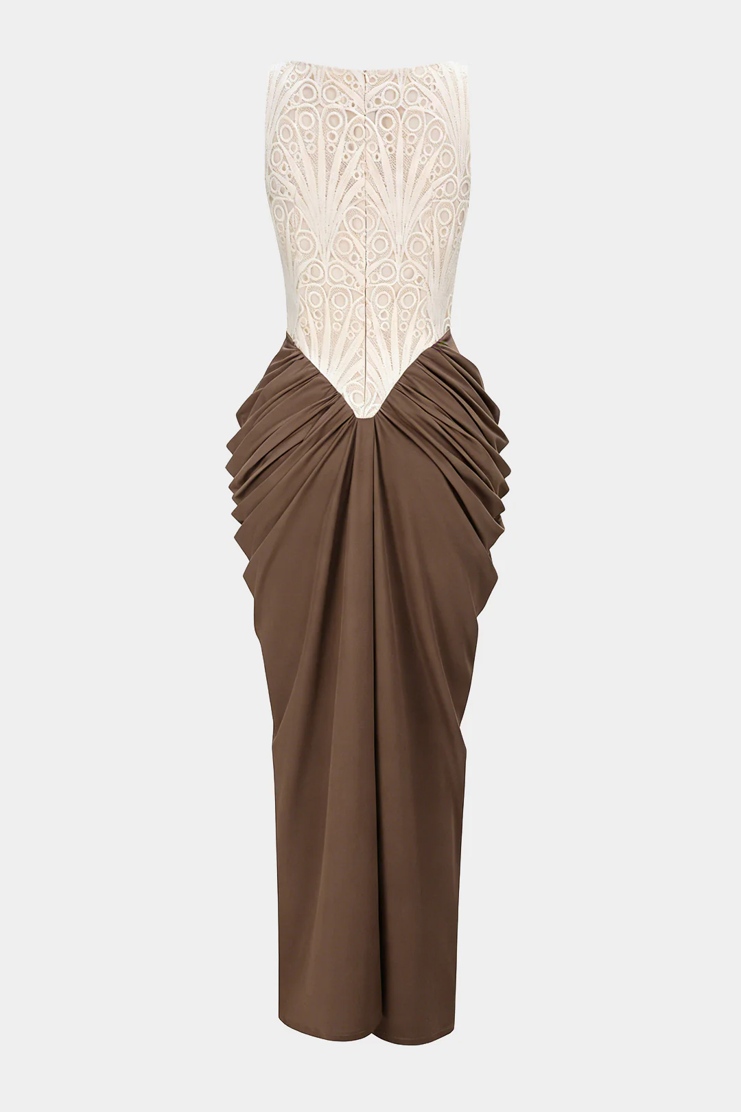 Embroidery Patchwork Square Neck Ruched Sleeveless Maxi Dress - Flockneti
