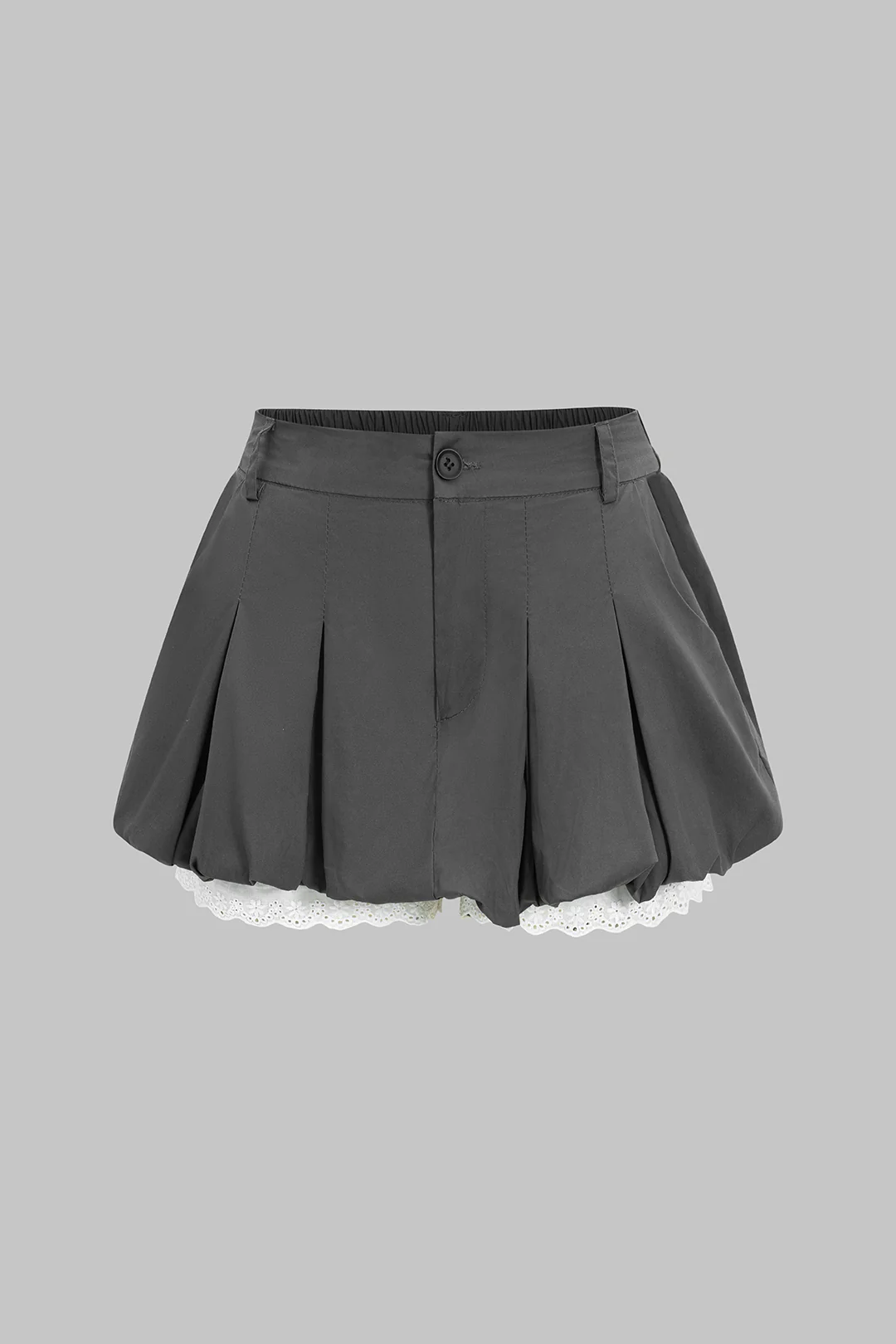 Lace Trim Ruched Low Waist Skort - Flockneti