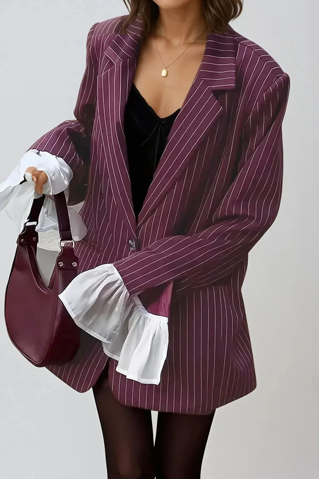 Stripes Print Bell Sleeve Blazer - Flockneti