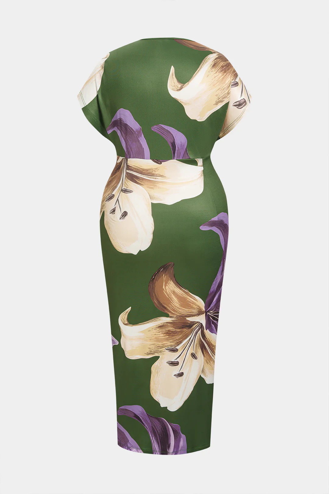 Plus Size Floral Print Deep V-Neck Ruched Sleeveless Midi Dress - Flockneti