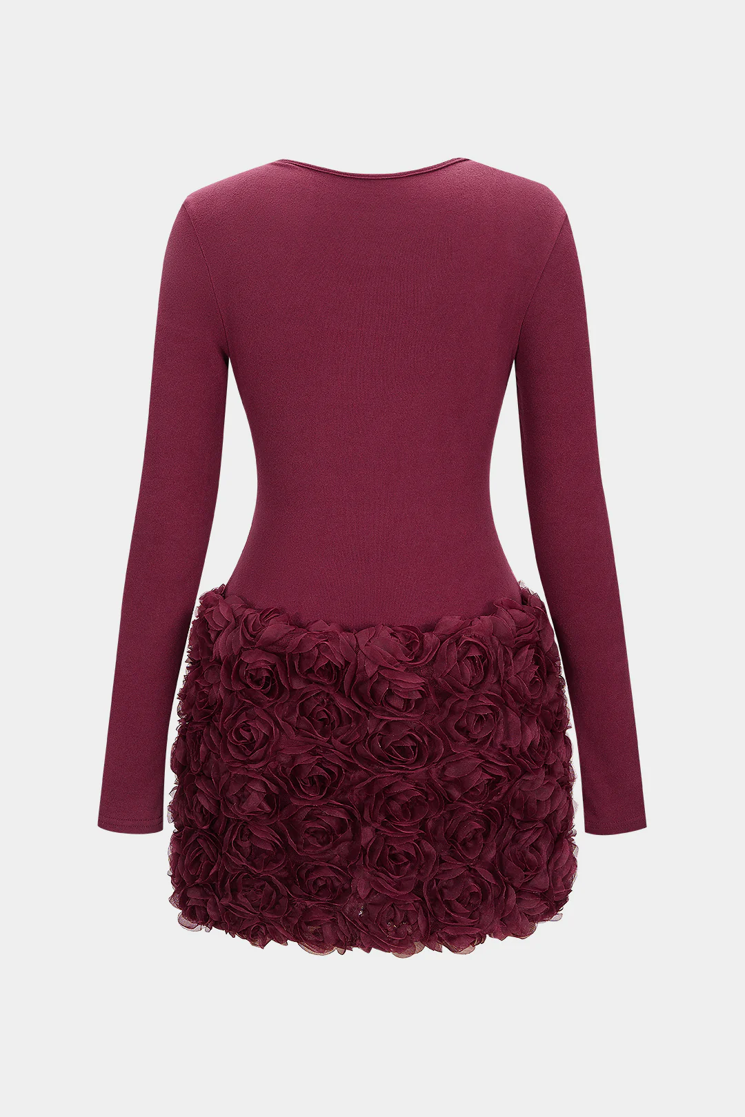 3D Flower Patchwork Long Sleeve Mini Dress - Flockneti