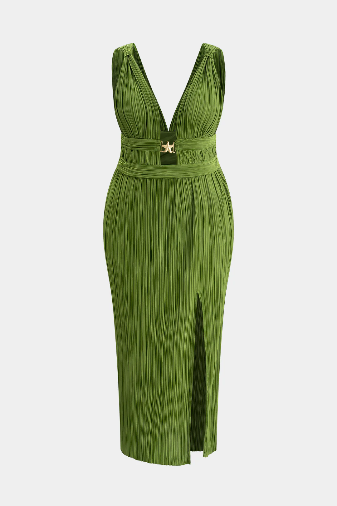 Plus Size Metallic Pleated Sleeveless Maxi Dress - Flockneti