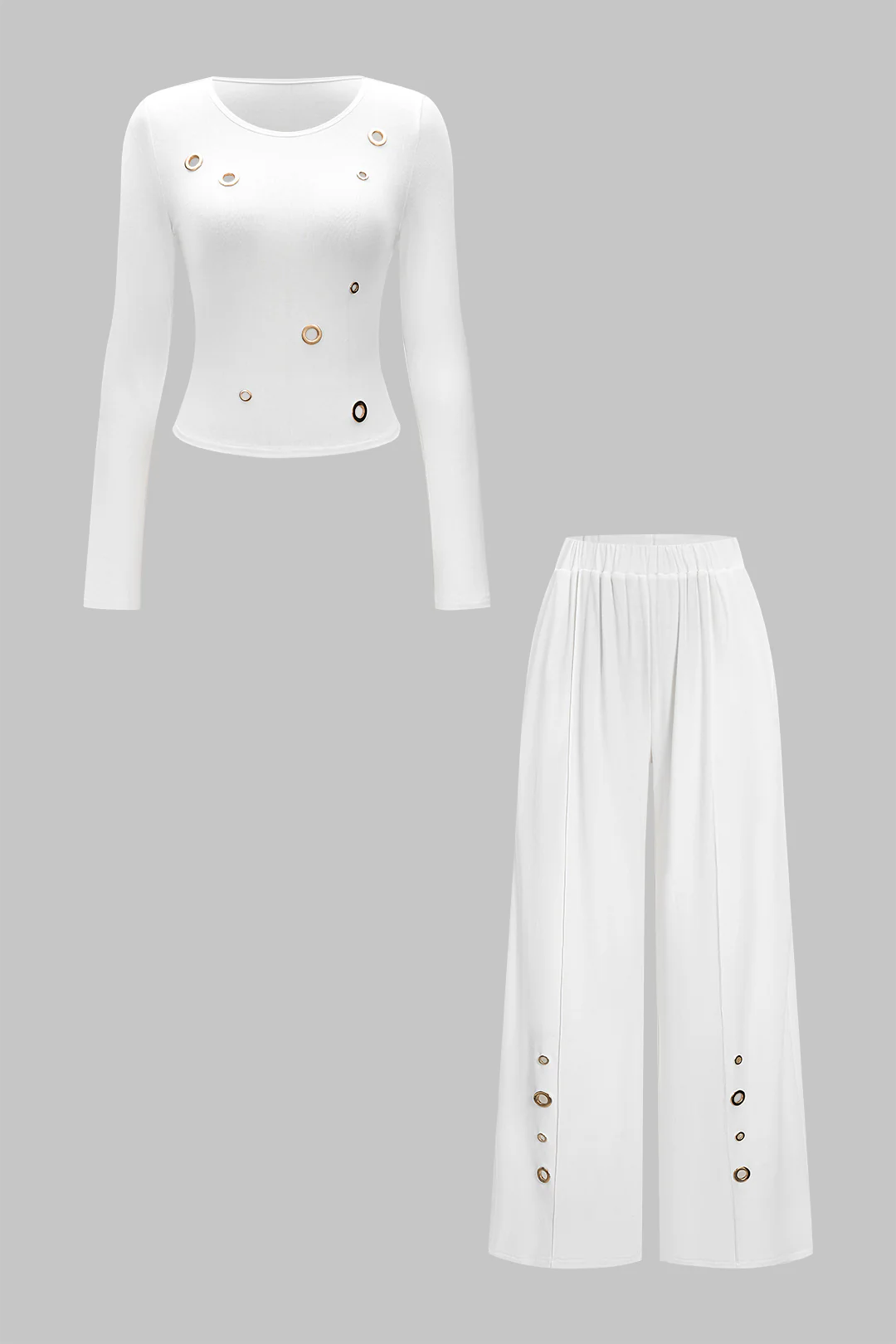 Eyelet Long-Sleeve Top And Trousers Set - Flockneti