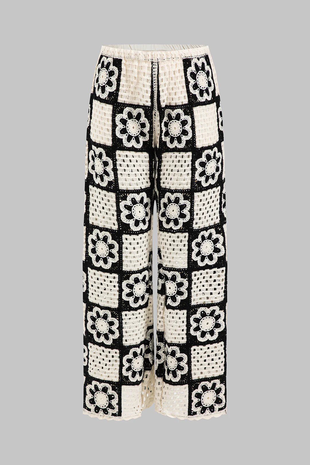 Knit Contrast Cut Out Wide Leg Pants - Flockneti