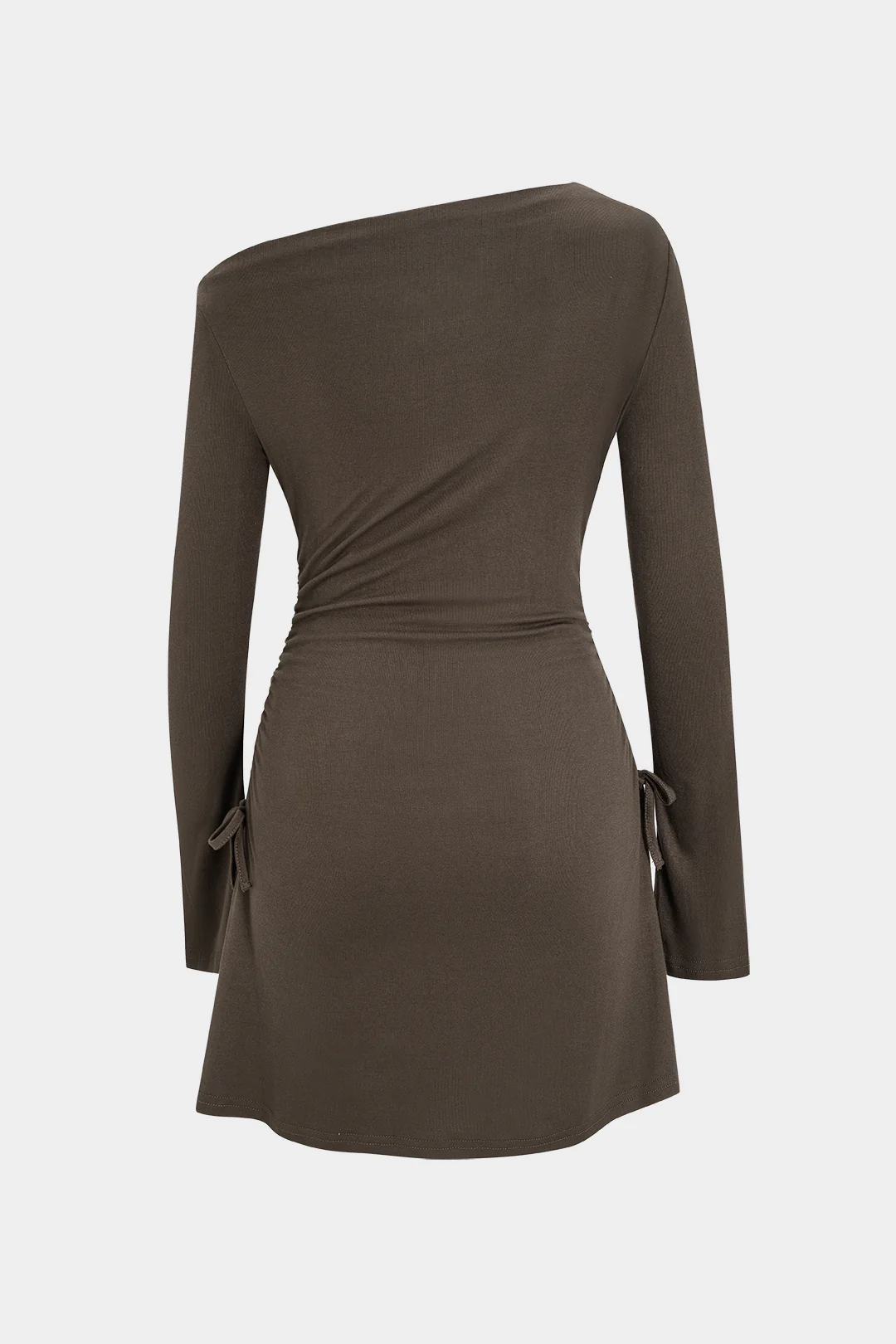 Off Shoulder Ruched Drawstring Long Sleeve Mini Dress - Flockneti