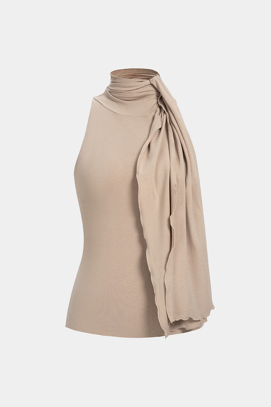 Solid Mock Neck Tie-Up Tank Top - Flockneti