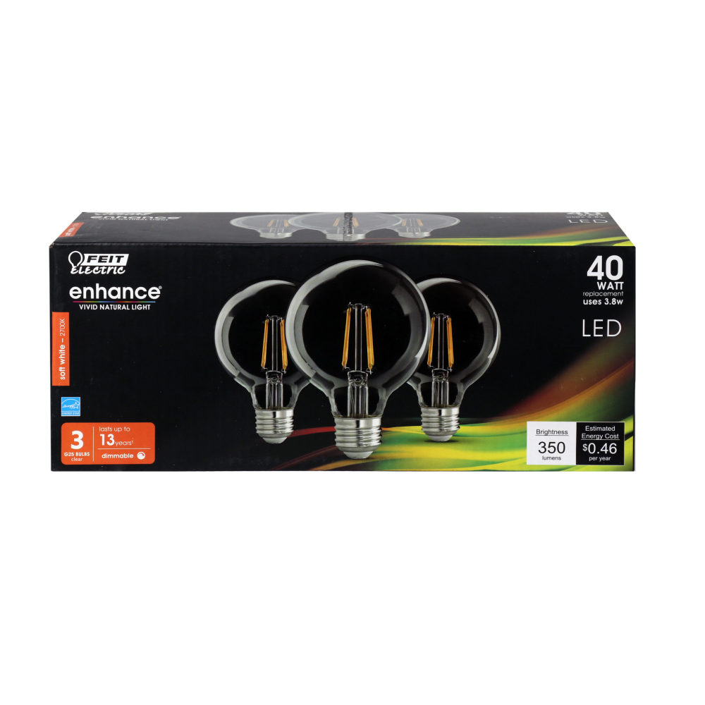 Feit Electric 40W G25 2700K Soft White Filament LED Bulb 3pk - Flockneti