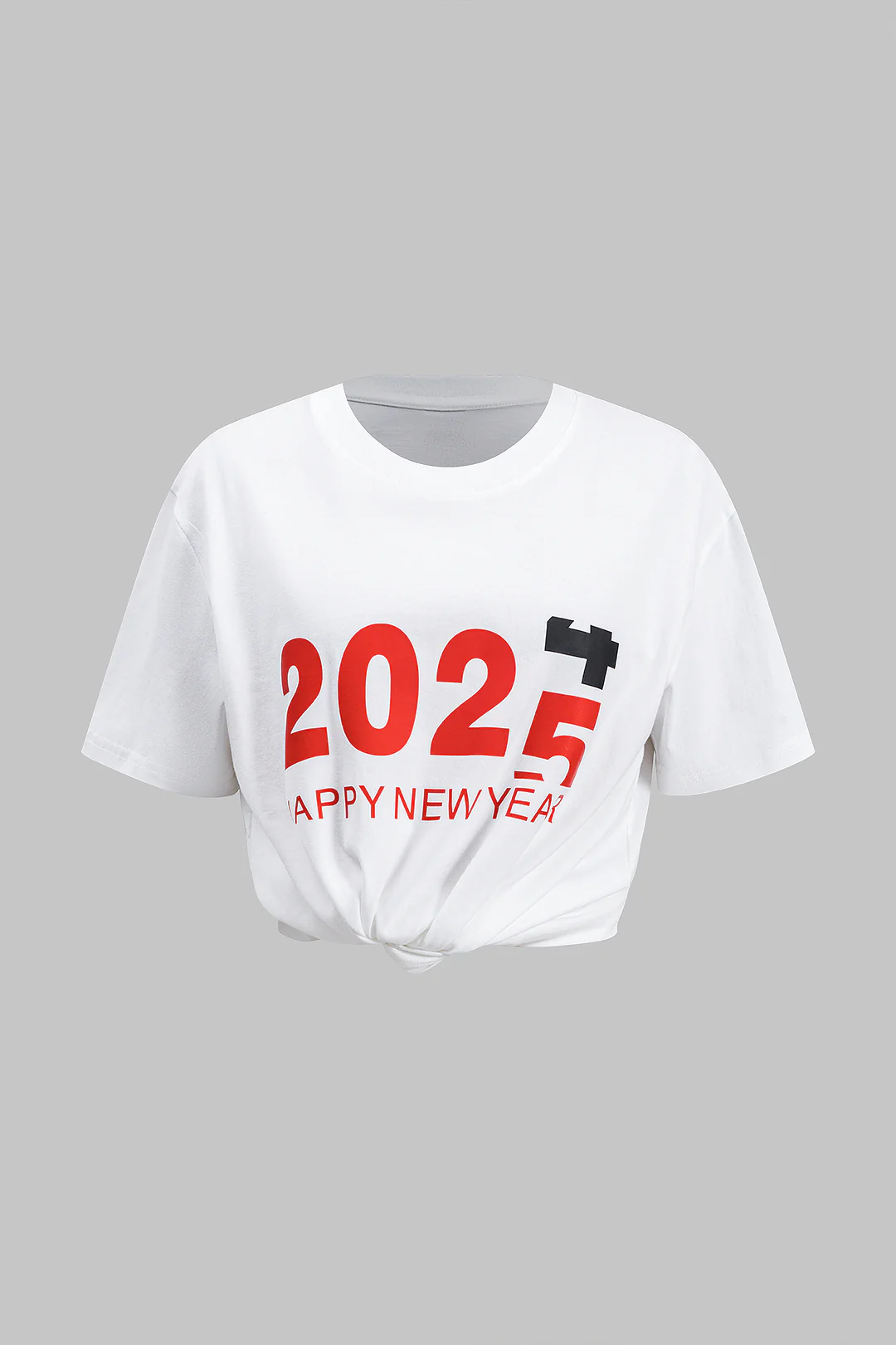 Letter Print Round Neck Short Sleeve T-Shirt - Flockneti