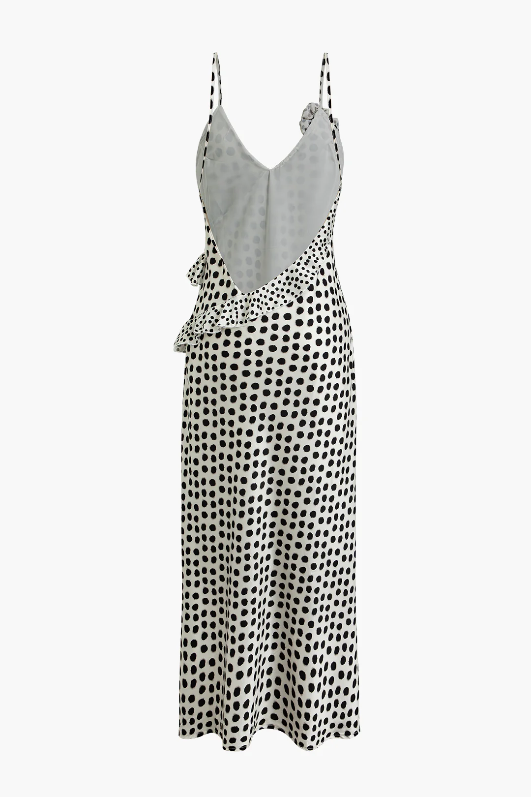 Polka Dots Print 3D Flower Decor Backless Sleeveless Maxi Dress - Flockneti