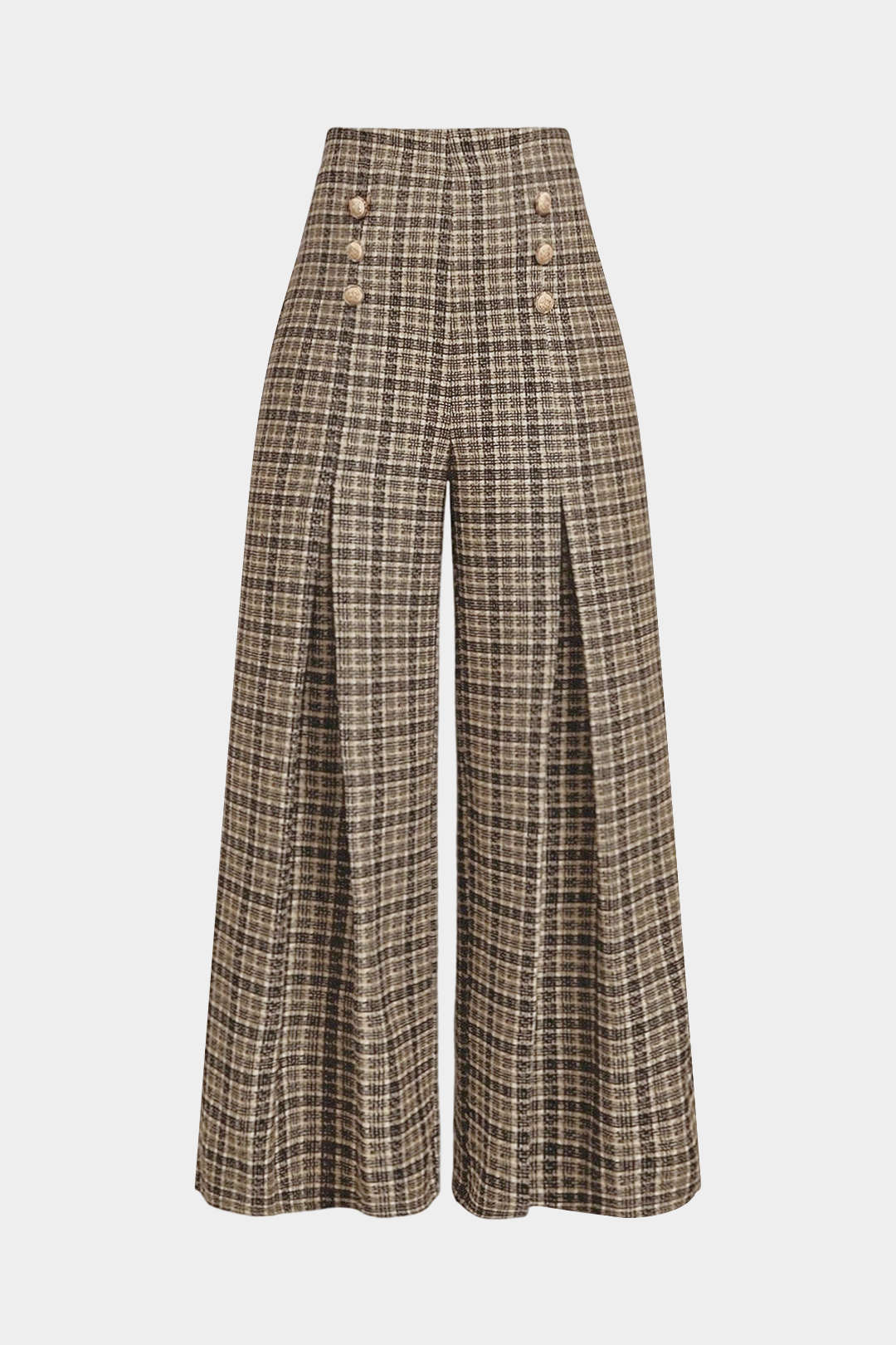Plaid Print Double Breasted High Waist Pants - Flockneti