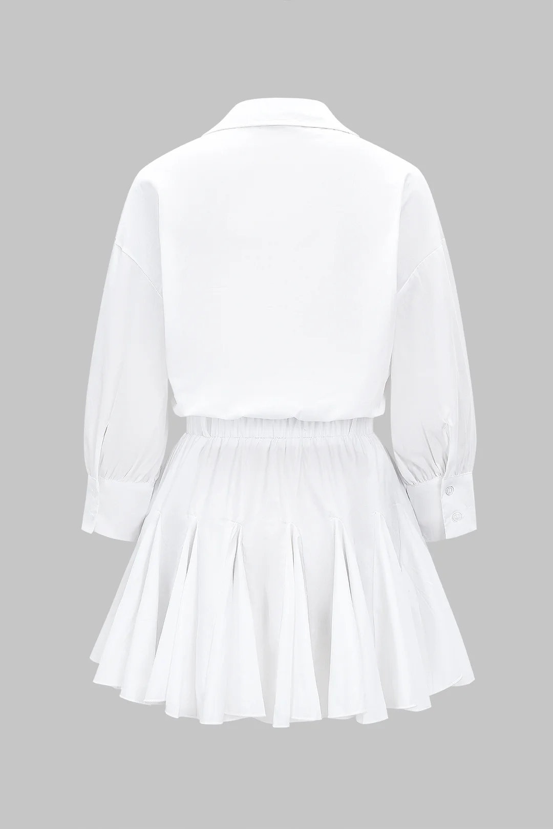 Solid Button Collared Long Sleeve Mini Dress - Flockneti