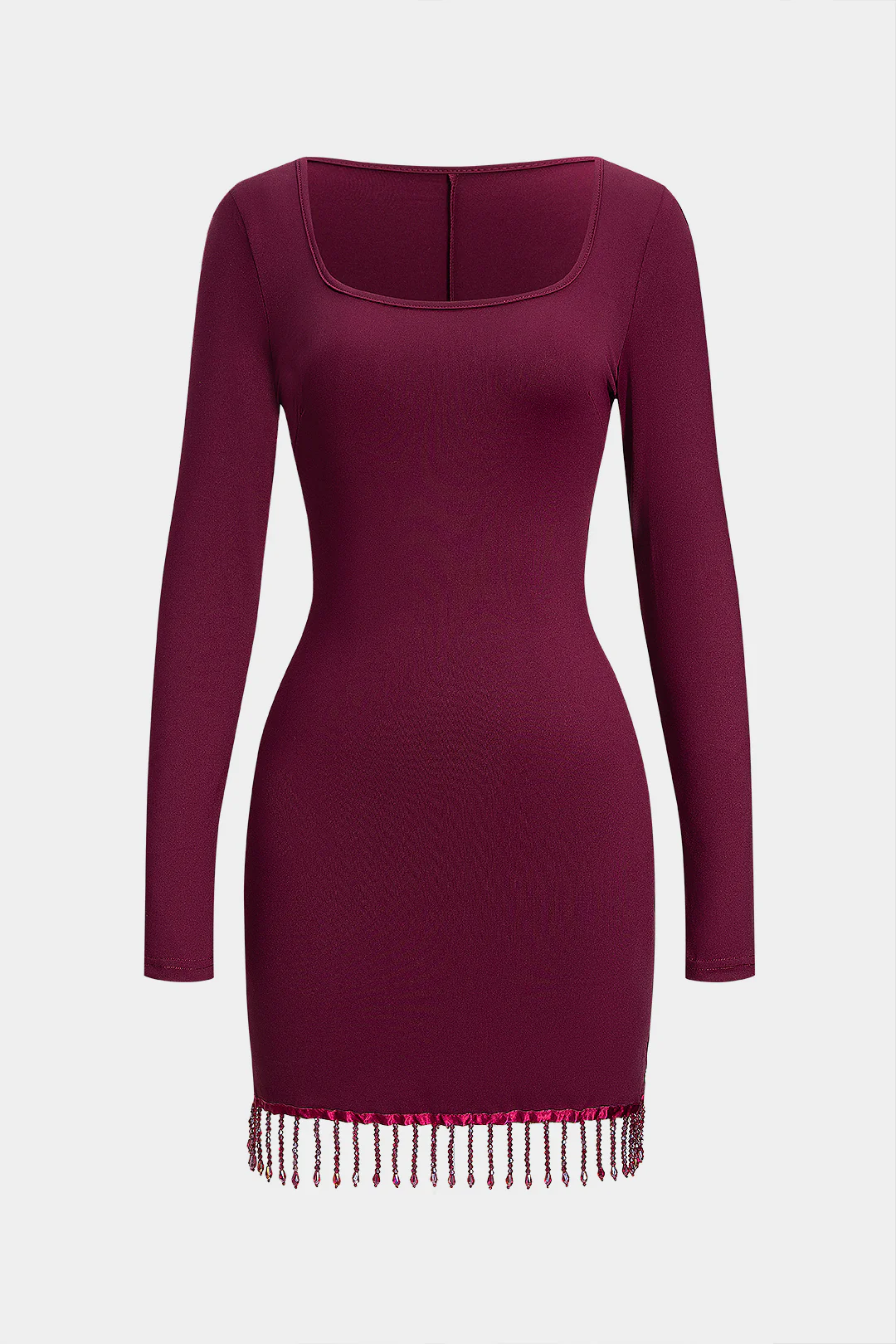Round Neck Fringe Long Sleeve Mini Dress - Flockneti