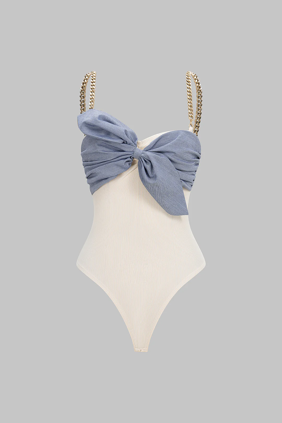Patchwork Metallic Chain Knot Sleeveless Bodysuit - Flockneti