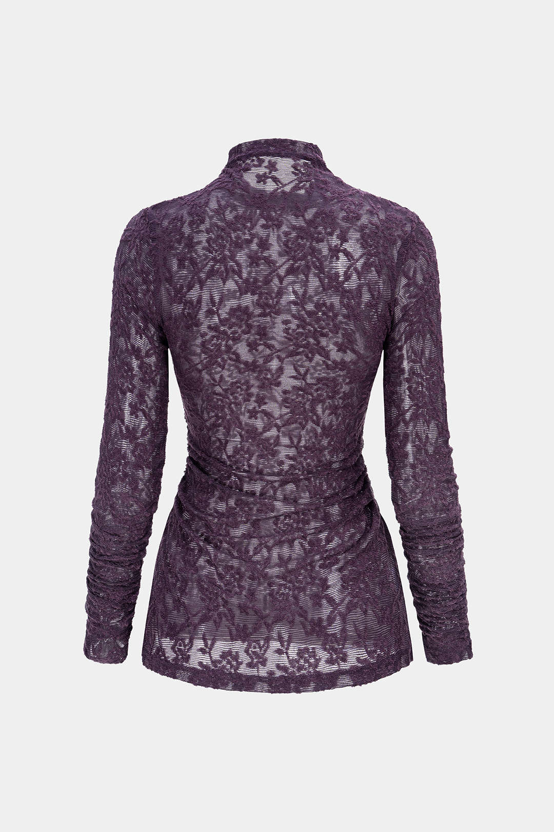 Mock Neck Sheer Floral Textured Long-Sleeve Top - Flockneti