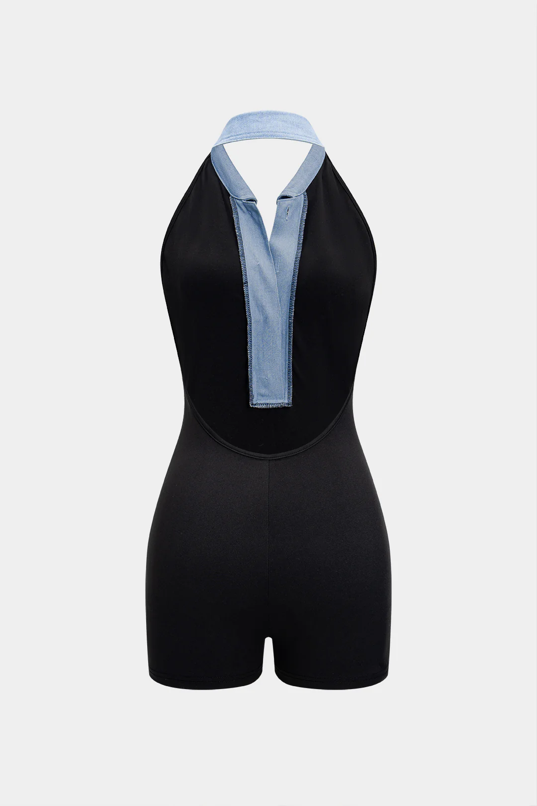 Patchwork Metallic Button Sleeveless Romper - Flockneti
