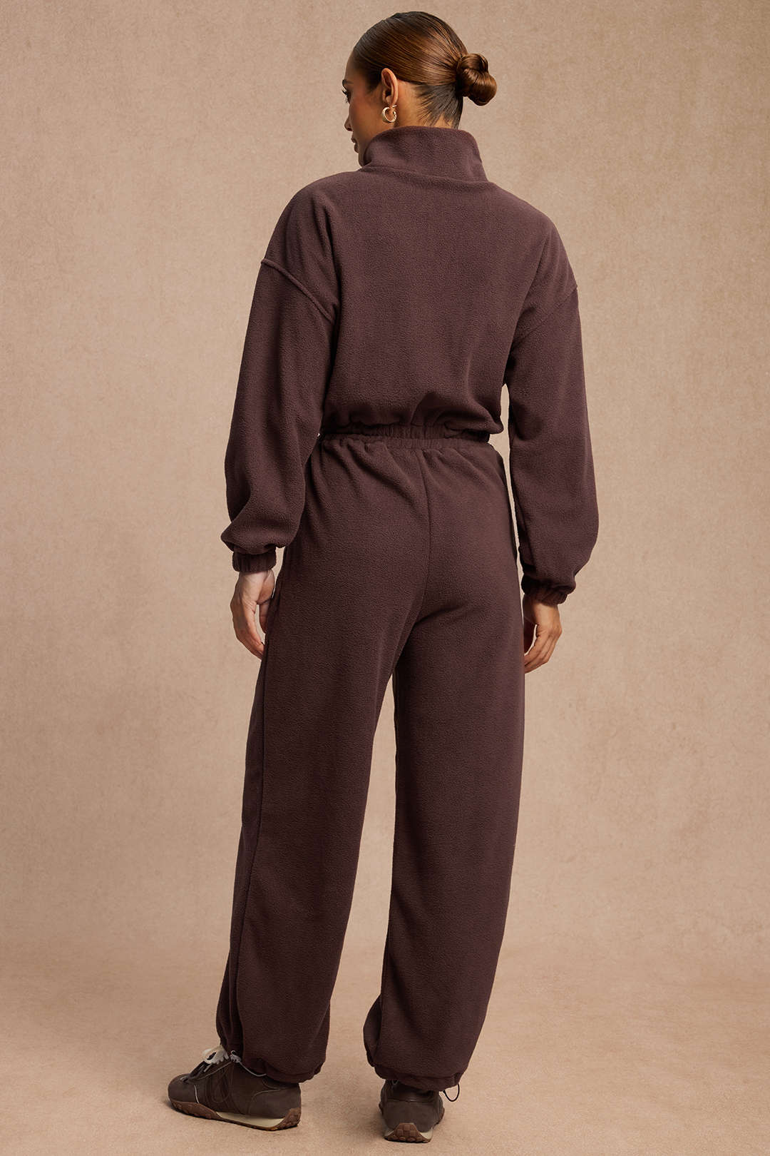 Shirred Drawstring Zipper Long Sleeve Jumpsuit - Flockneti