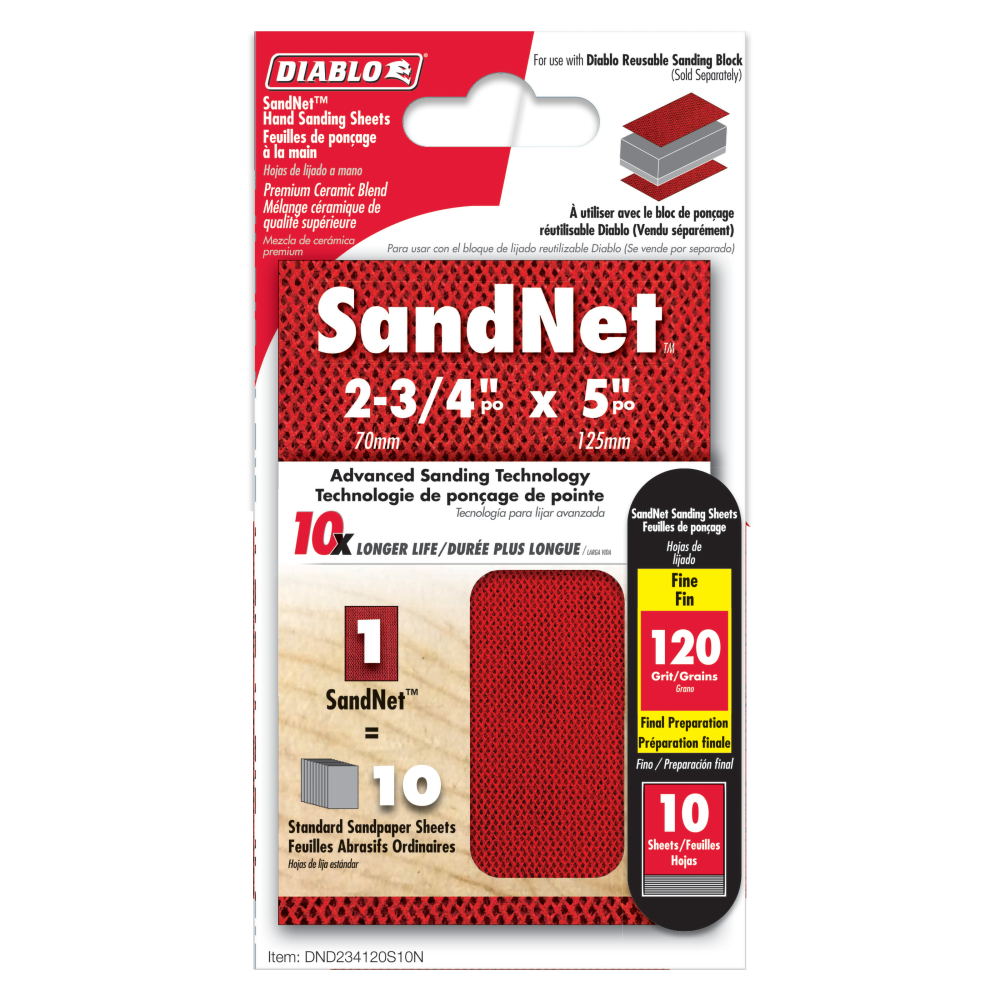 Diablo Tools SandNET Sanding Sheets 2 3/4″ x 5″ 120 Grit Reusable 10pc - Flockneti