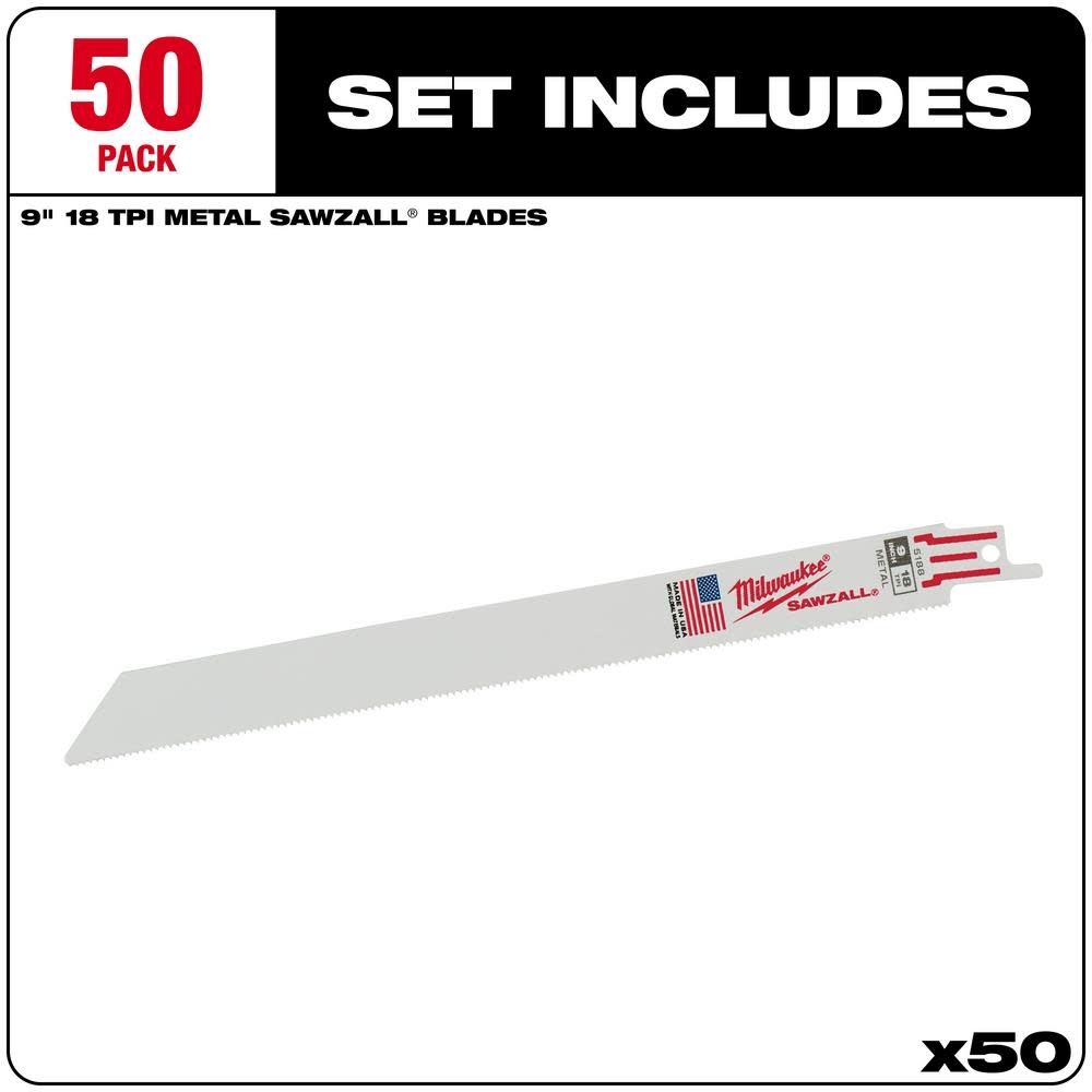 Milwaukee 9 in. 18 TPI Thin Kerf SAWZALL Blades (50 Pack) - Flockneti