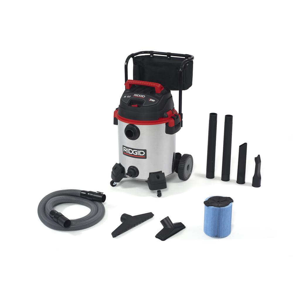 Ridgid 16 Gallon Stainless Steel Wet/Dry Vac with Cart - Flockneti