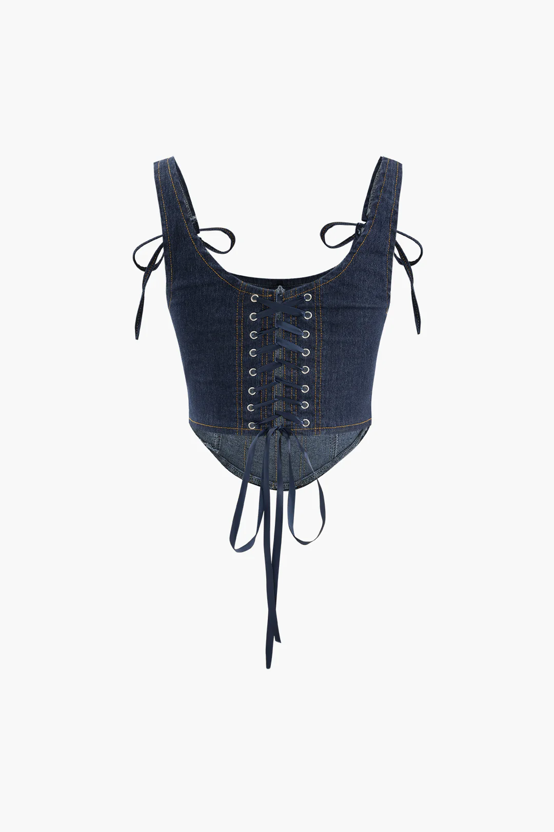 Denim Tie Up Corset Tank Top - Flockneti