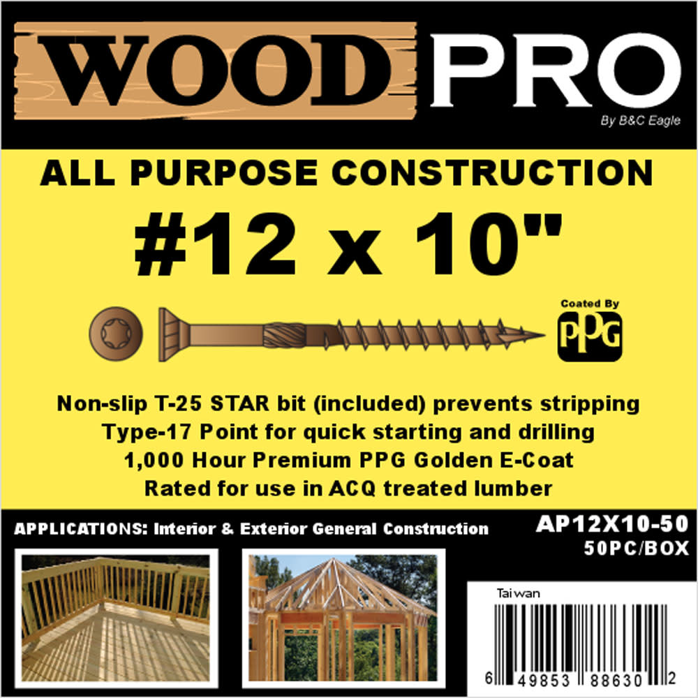 Woodpro (50) #12 x 12 In. All Purpose Wood Screws - Flockneti