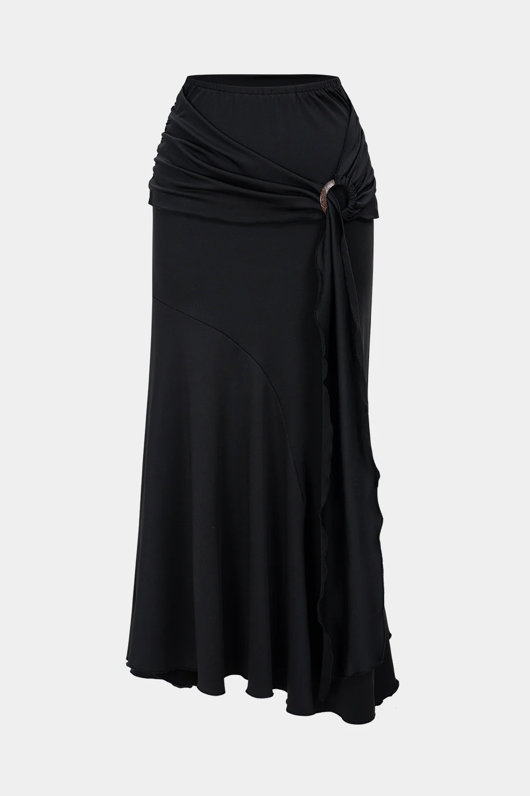 Solid Ruched Irregular Hem High-Waist Skirt - Flockneti